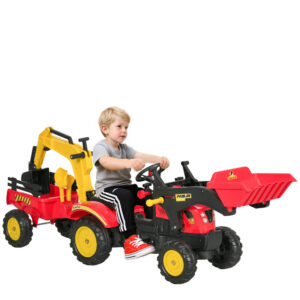 Pedaltraktor haagise ja esilaaduriga, punane, 179 x 42 x 59 cm, 3–6 a.