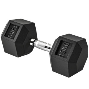 Hantele ar rievotu rokturi, čuguna hantele, 1 x 15 kg, melna