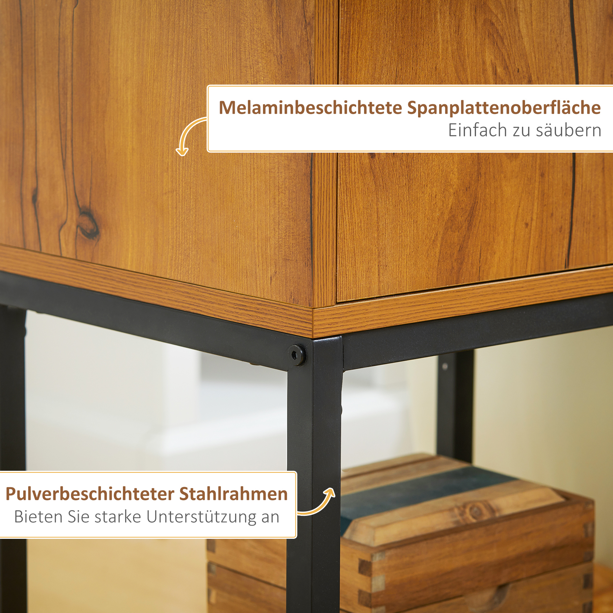 Teollista designia oleva konsolipöytä, luonnonpuun värinen, musta, 40 x 30 x 76 cm - Image 5
