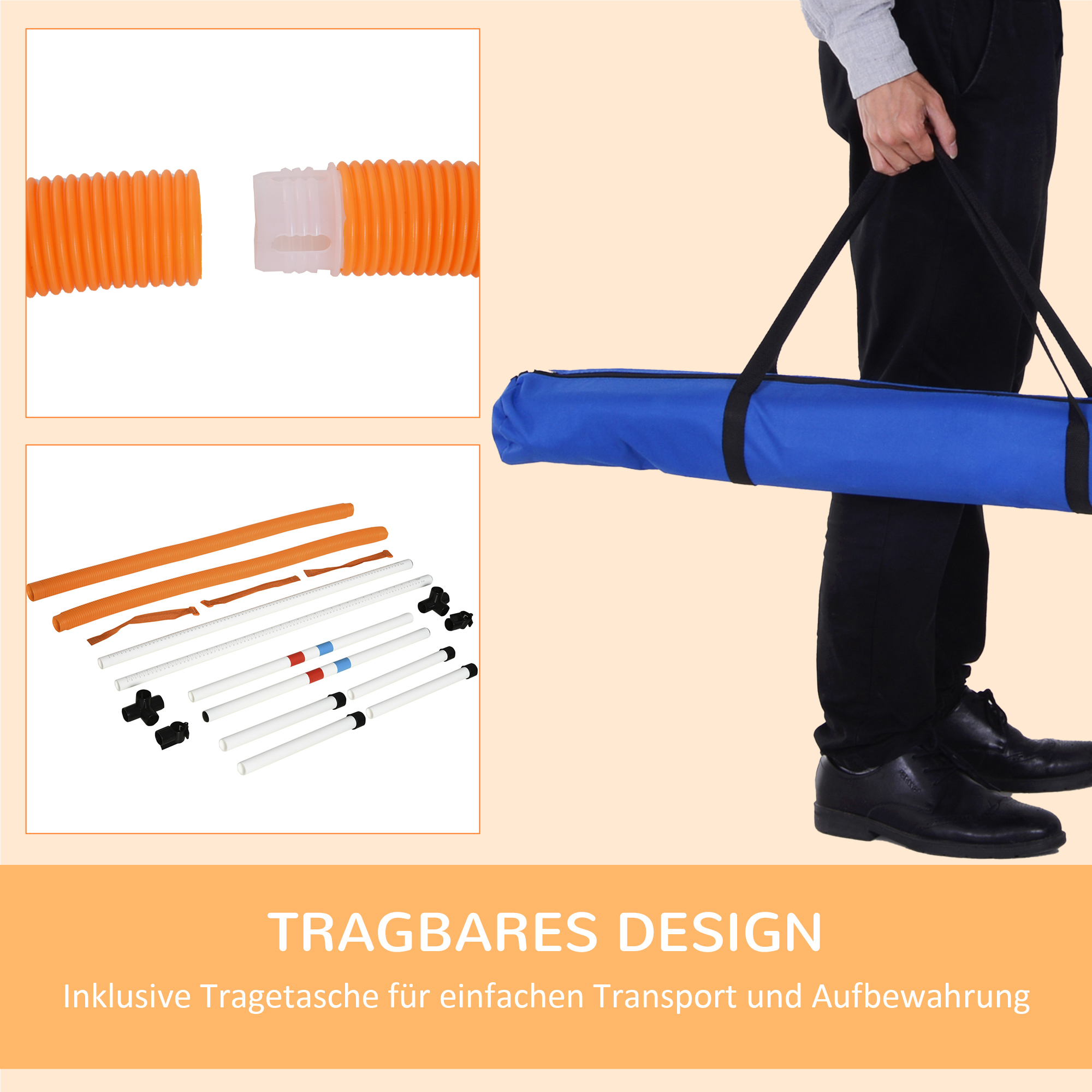 Šunų agility treniruočių rinkinys su žiedu 2 viename, Model 4, plastikas PE, balta+oranžinė, 74,5 x 66 x 91 cm - Image 5