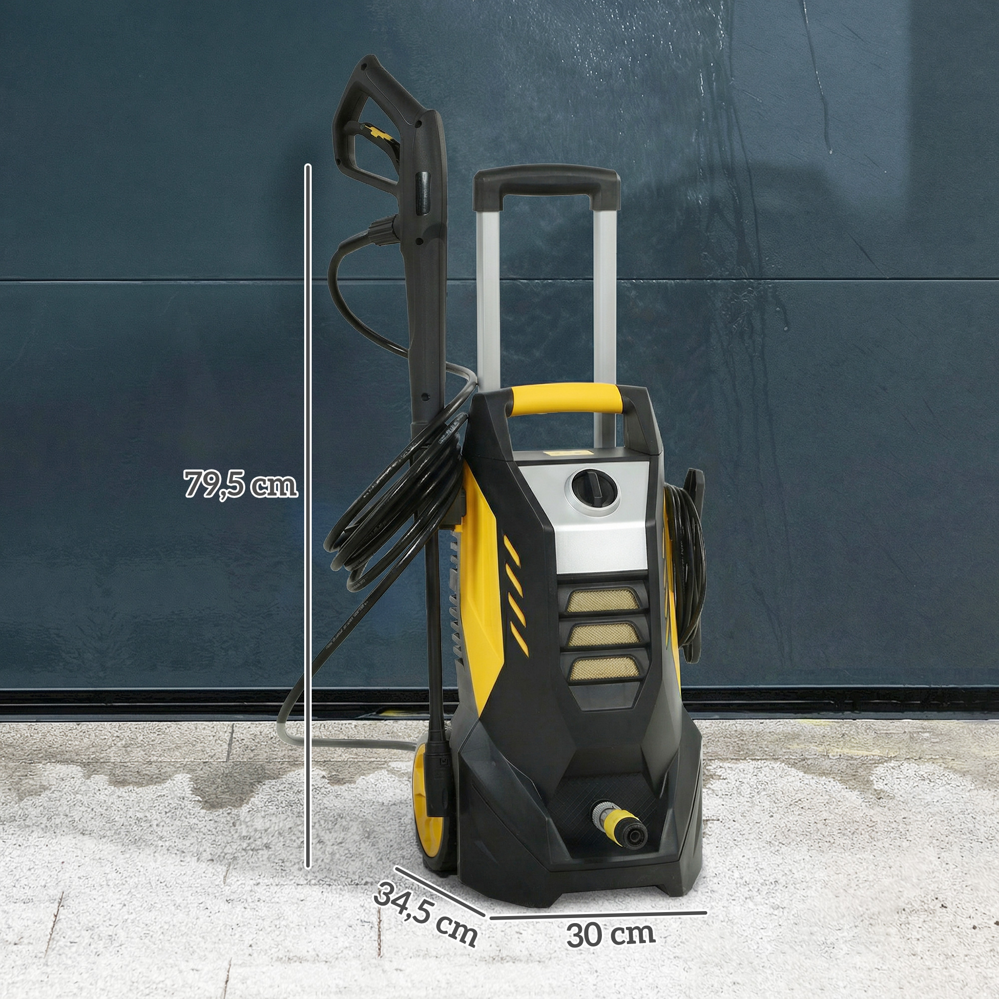 Aukšto slėgio plovimo įrenginys su aliuminio siurbliu, 135 bar, 1800 W, 540 l/h, 5 m žarna, geltonas juodas - Image 3