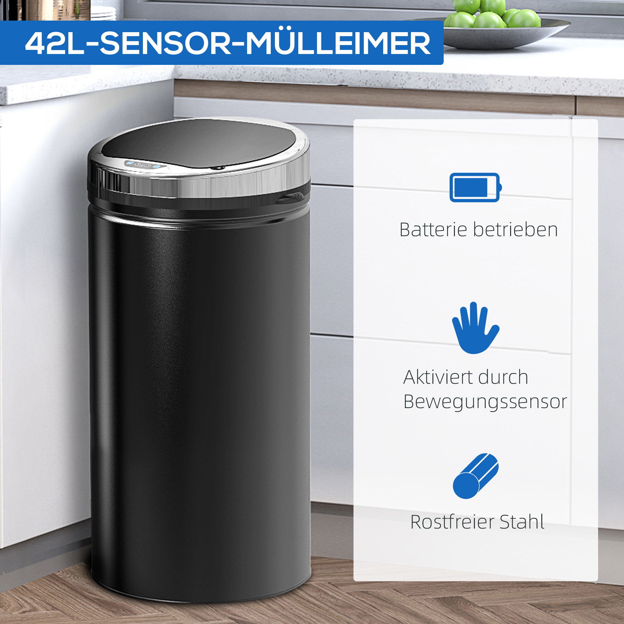 42 l sensoriga prügikast, automaatne, must, roostevabast metallist - Image 6