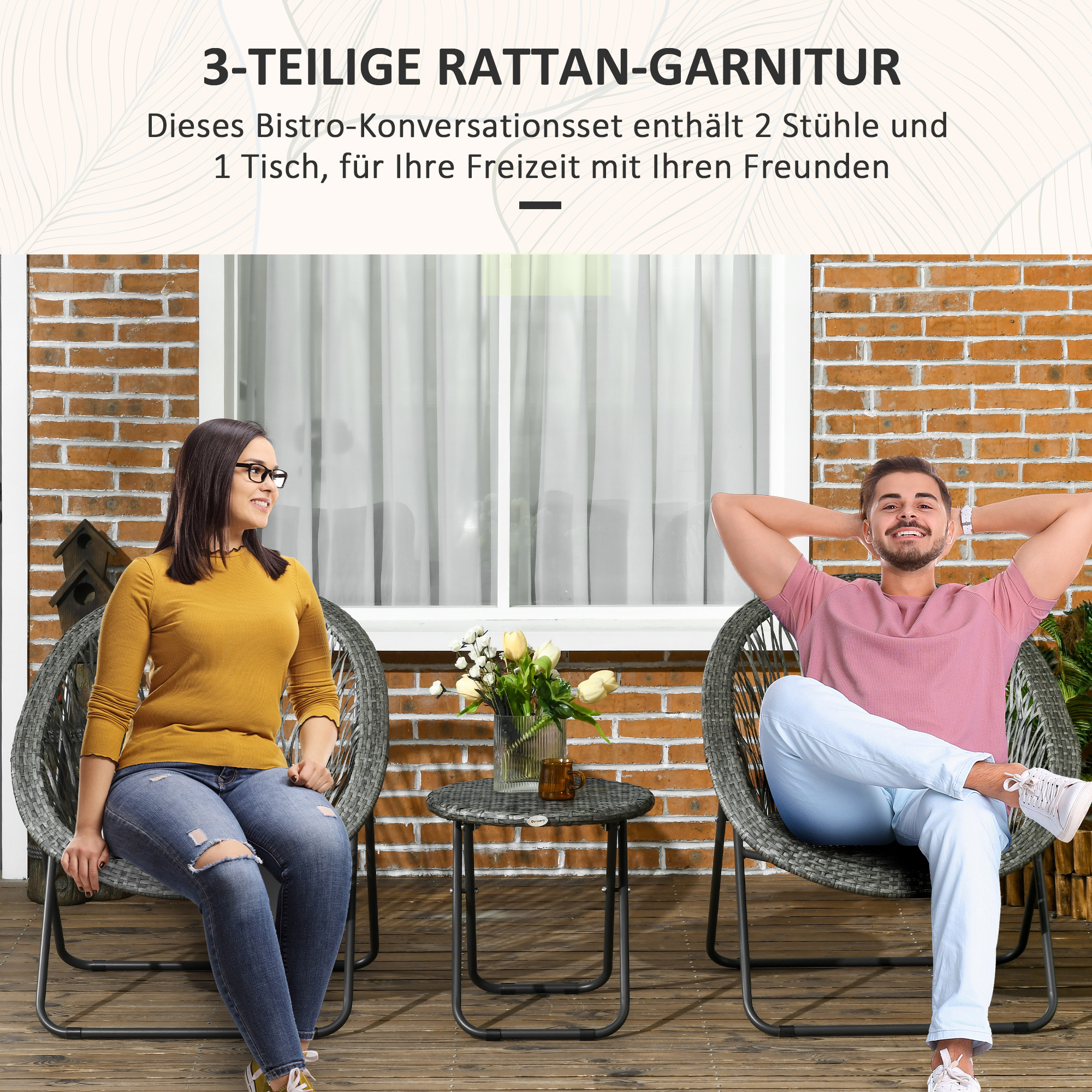3-osainen puutarhakalustesetti, harmaa, taitettava, 2 tuolia ja 1 pöytä - Image 5