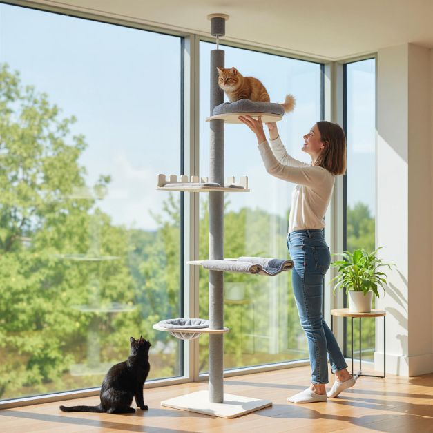 5 aukštų medinis kačių medis su reguliuojamu aukščiu - Image 2