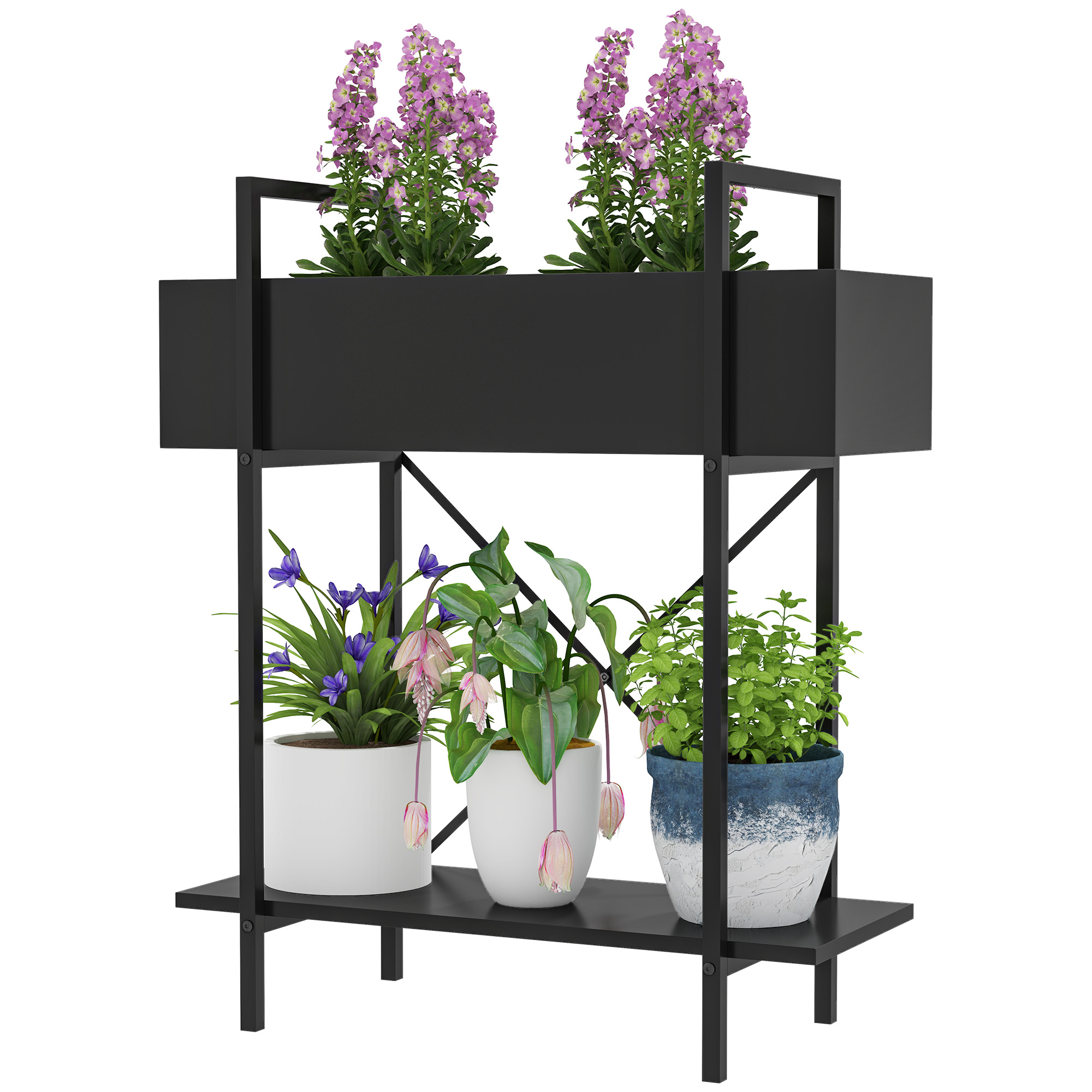 Taimealus, 2 tasandiga, metallist, must, 60 x 25 x 70 cm
