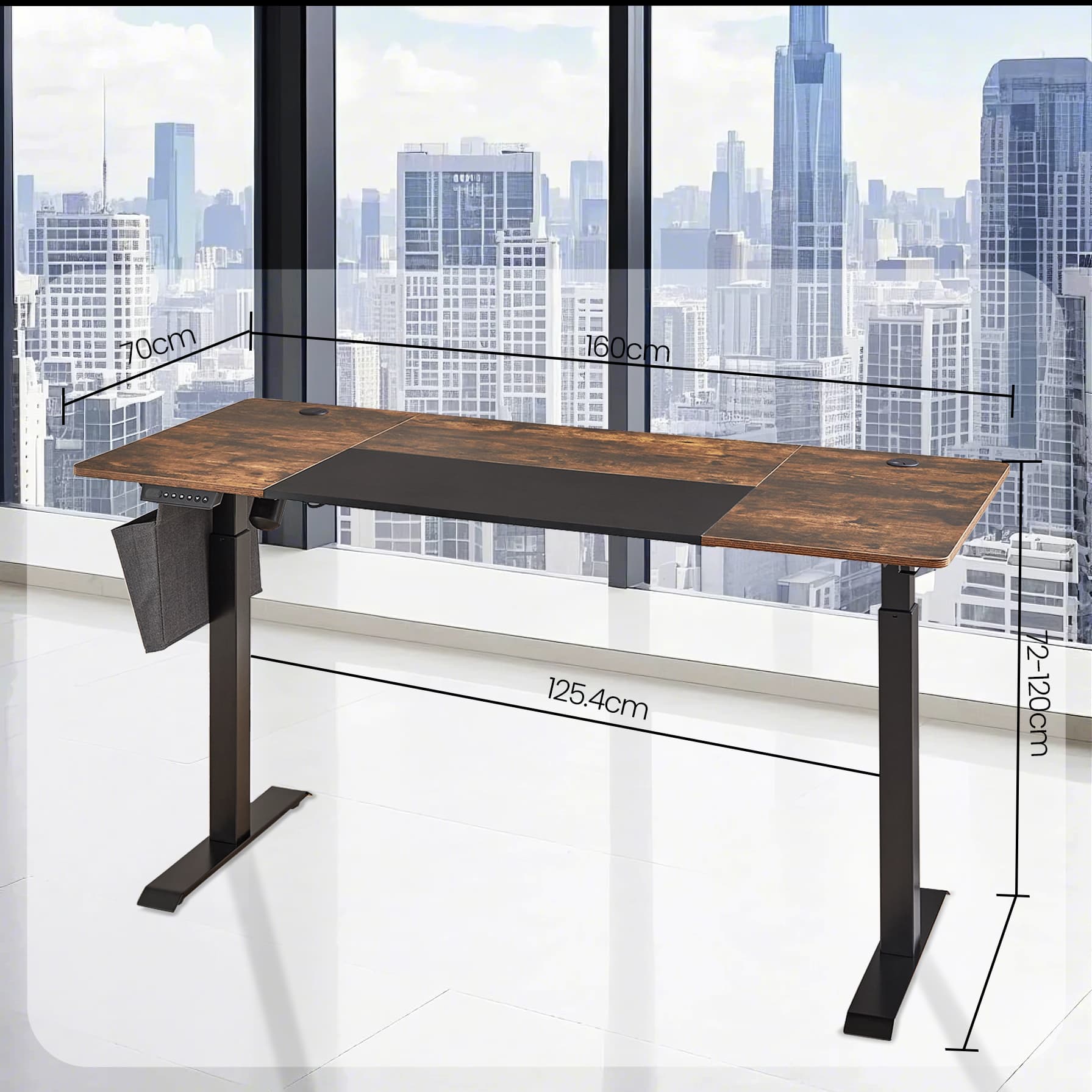 Elektriski regulējams rakstāmgalds, 70 x 160 x 72-120 cm, brūns, melns - Image 5