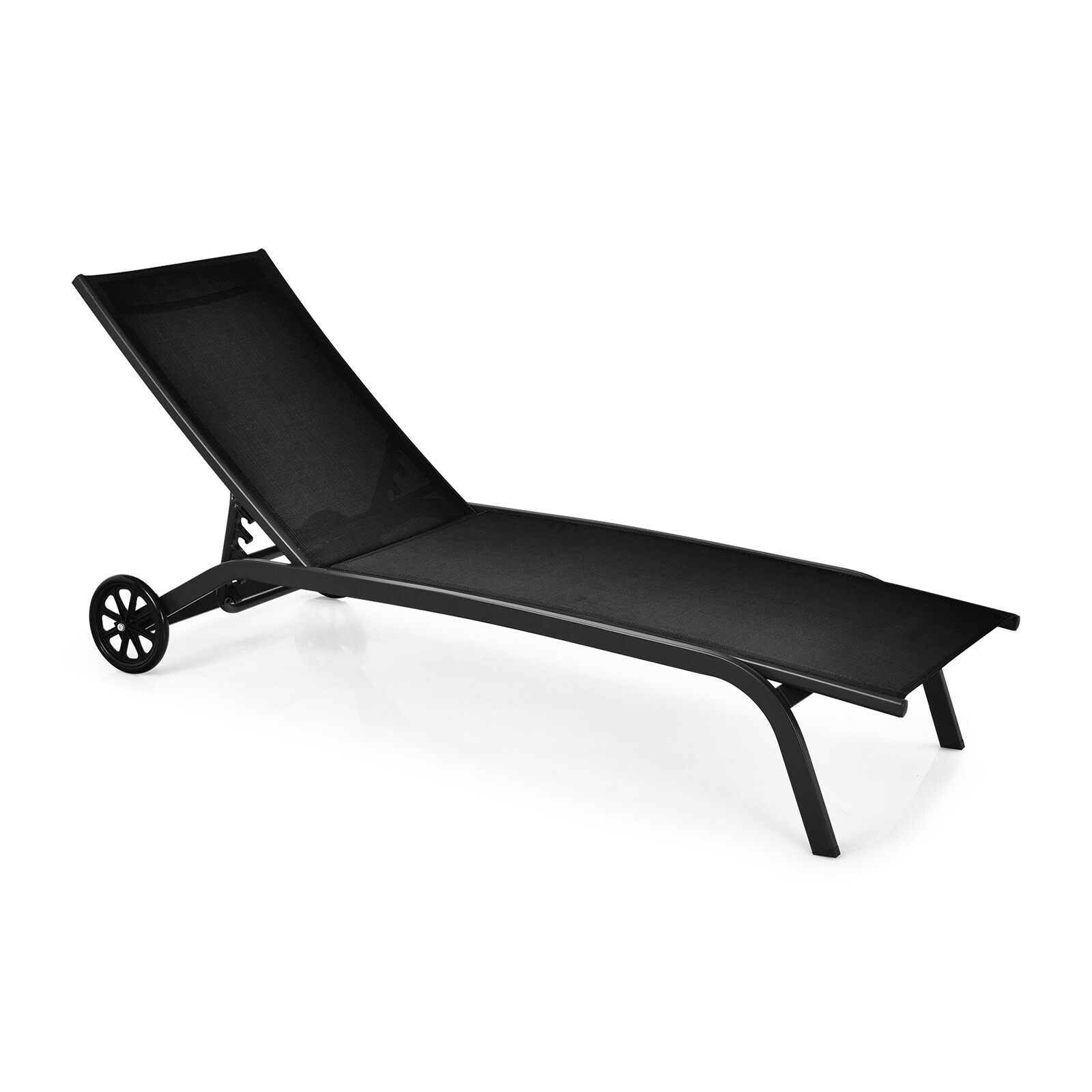 Ratastega reguleeritav lamamistool õue, 6 asendit, must, 191-165 x 61 x 34-97 cm