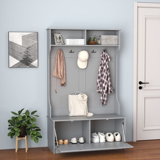 160 cm Priekšnama Mēbeles ar Drēbju Pakaramo Pelēkas - Image 2