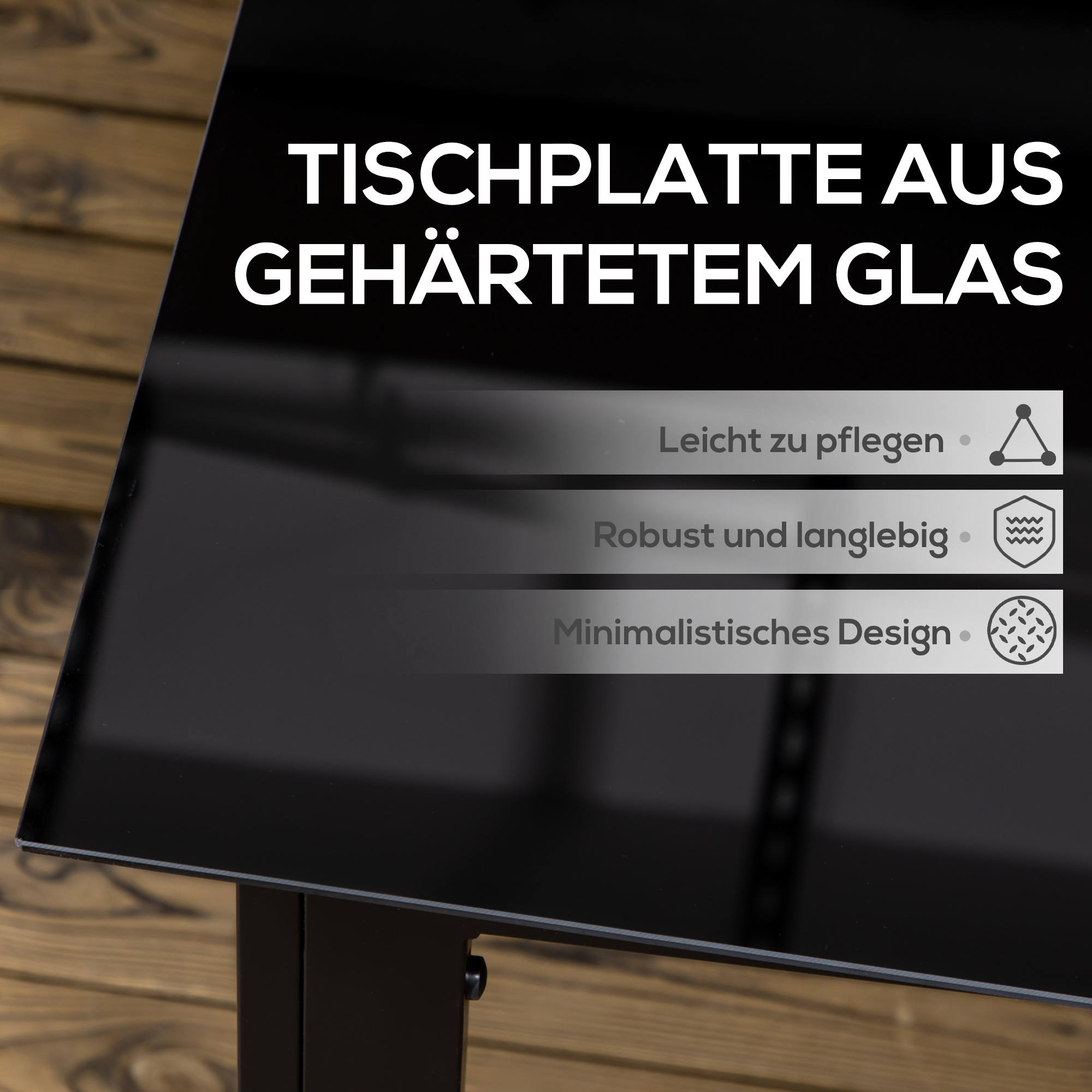 Lauko stalas 6 asmenims, juodas, 150 x 90 x 74 cm, grūdintas stiklas - Image 4