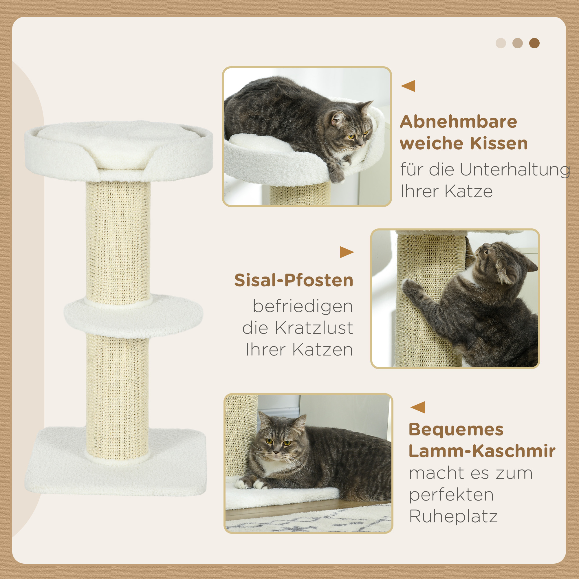Katzenbaum 91 cm, kassipuu magamiskohaga, platvorm, kreemikas - Image 5