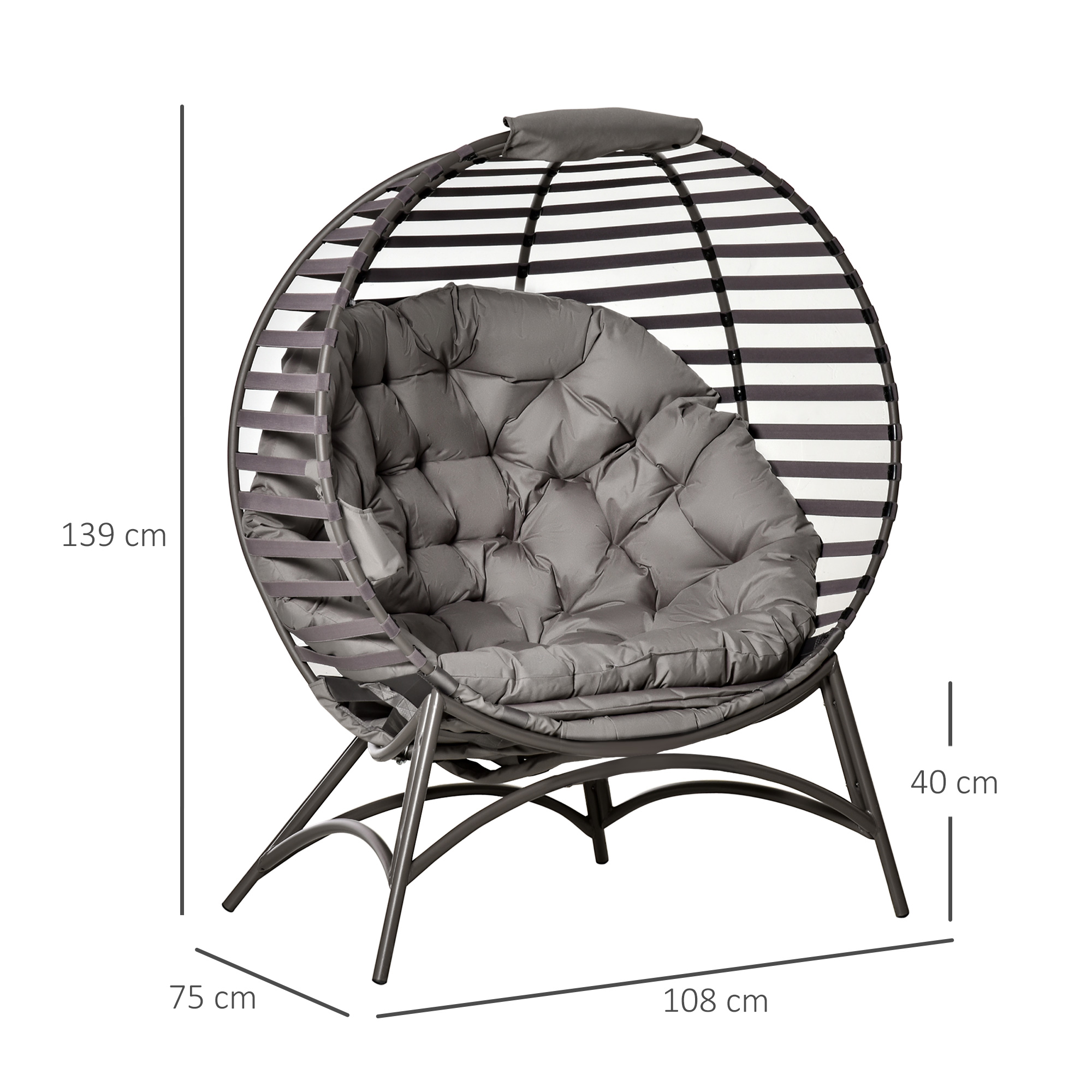 Papasan-tuoli puutarhaan, hiekanruskea, teräs, 118 x 75 x 139 cm - Image 3