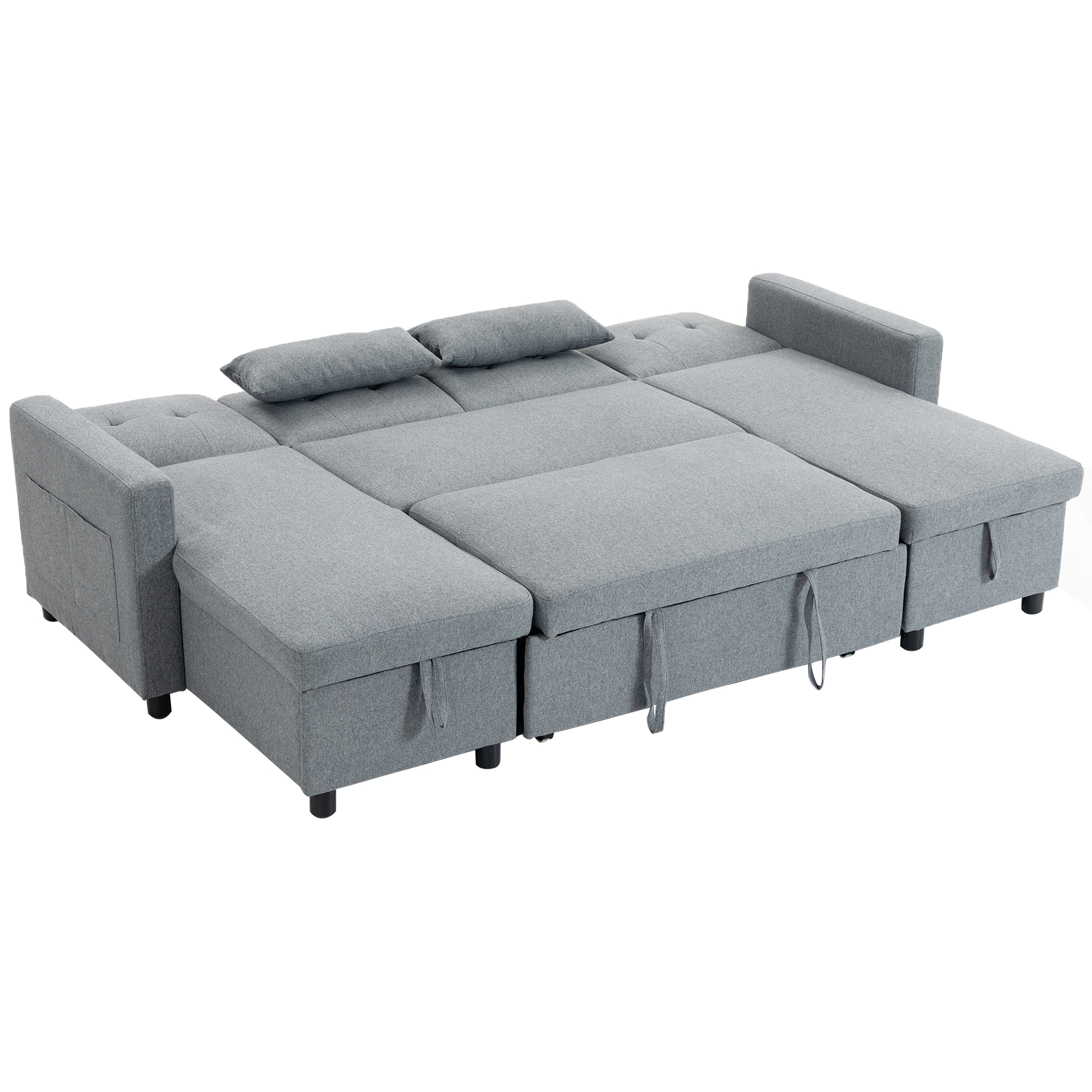 U formos kampinė sofa lova, pilka, 241 x 147 x 85 cm