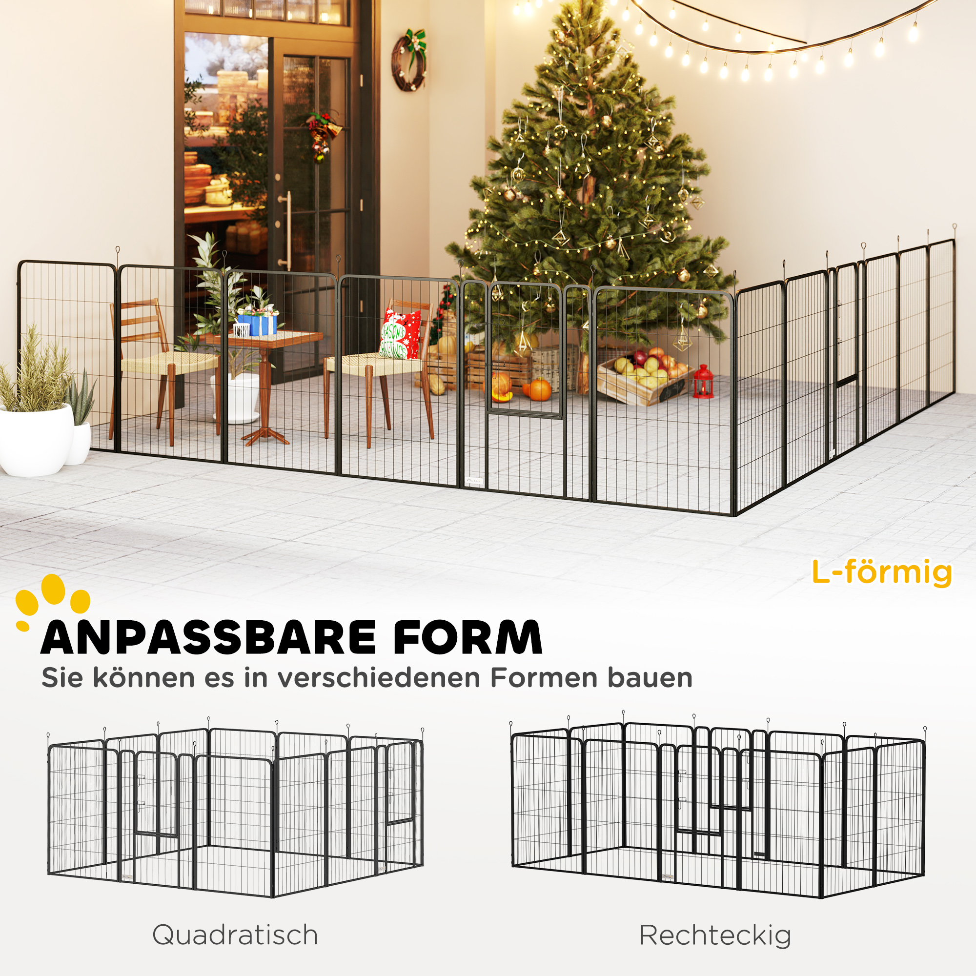 12 dalių šuniukų aptvaras, 12 panelių, durys, žemės kuoliukai, lankstomas, juodas, 100 cm aukščio - Image 4