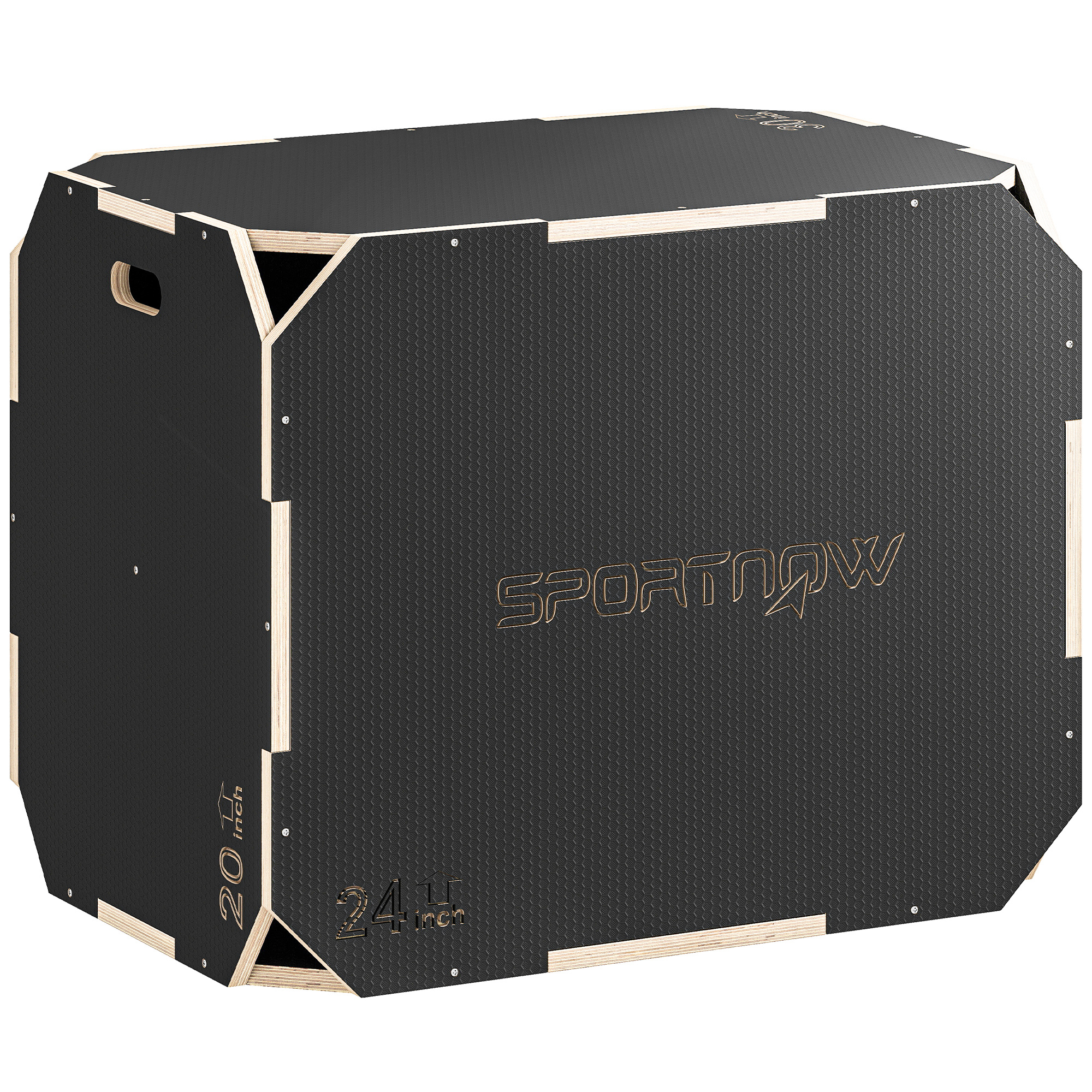 Plyo box, 3-in-1, ar rokturu atverēm, melna, 76 x 61 x 51 cm
