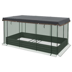 Kõrgpeenar lindude kaitsevõrgu ja päikesekattega, metallist, 230 x 110 x 110 cm, hall / roheline / must