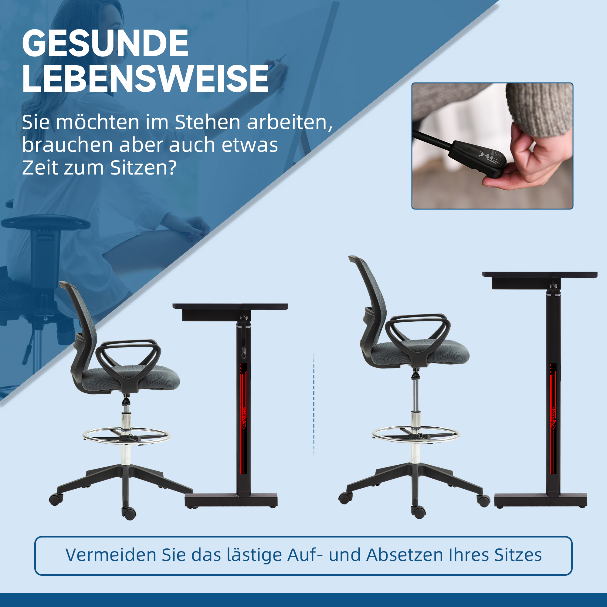 Ergonomisks biroja krēsls ar roku balstiem un regulējamu kāju riņķi, pelēks, 68 x 66 x 100–120 cm - Image 4