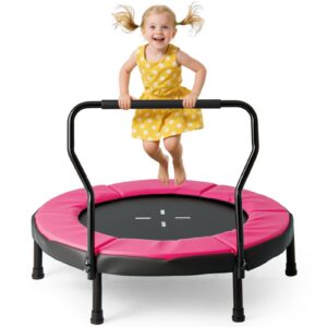 Laste fitness-trampoliin 102 cm vahtkäsipuuga ja turvapadjaga, roosa