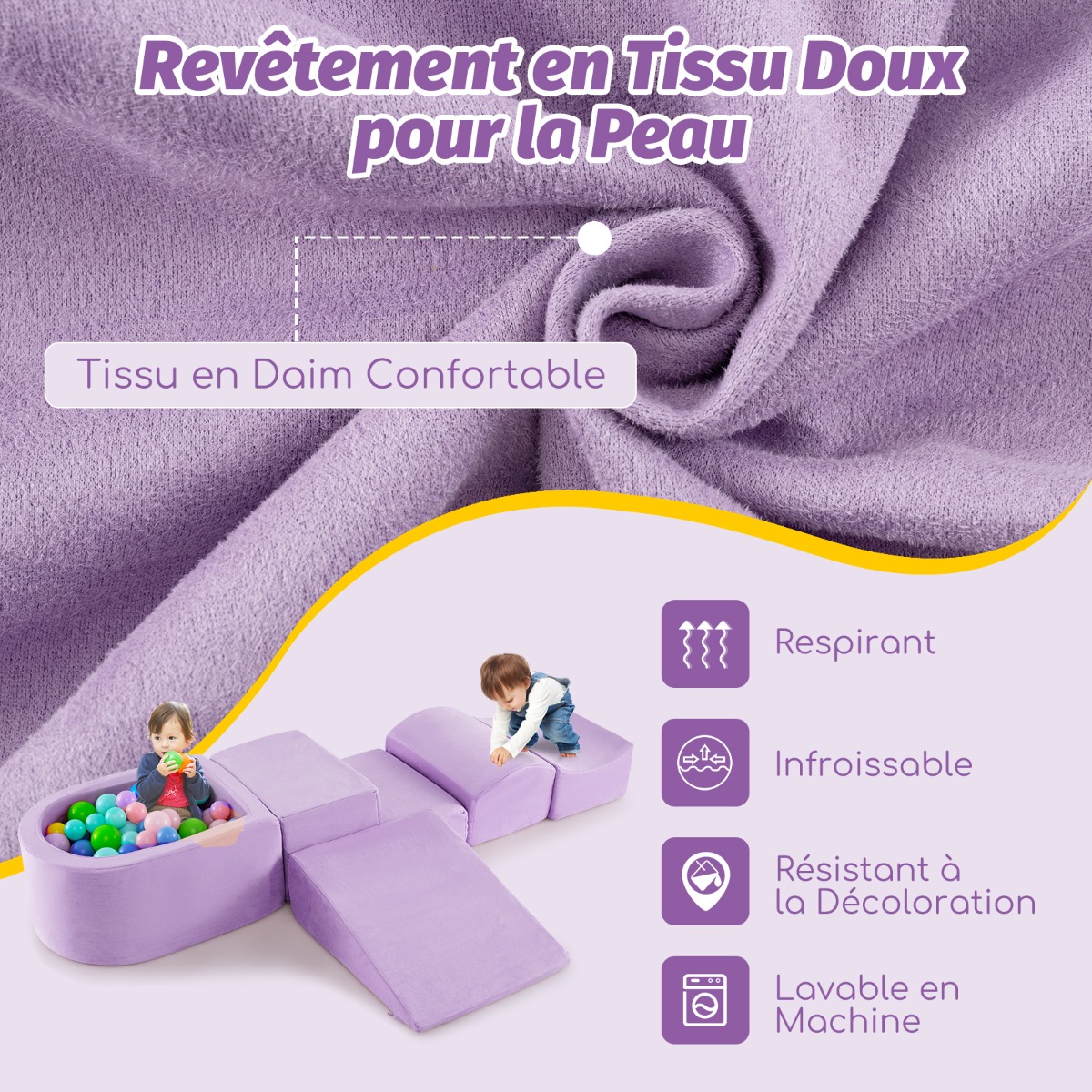5 daļu putu rotaļu komplekts bērniem ar bumbu baseinu, mazgājami pārvalki, violets - Image 2