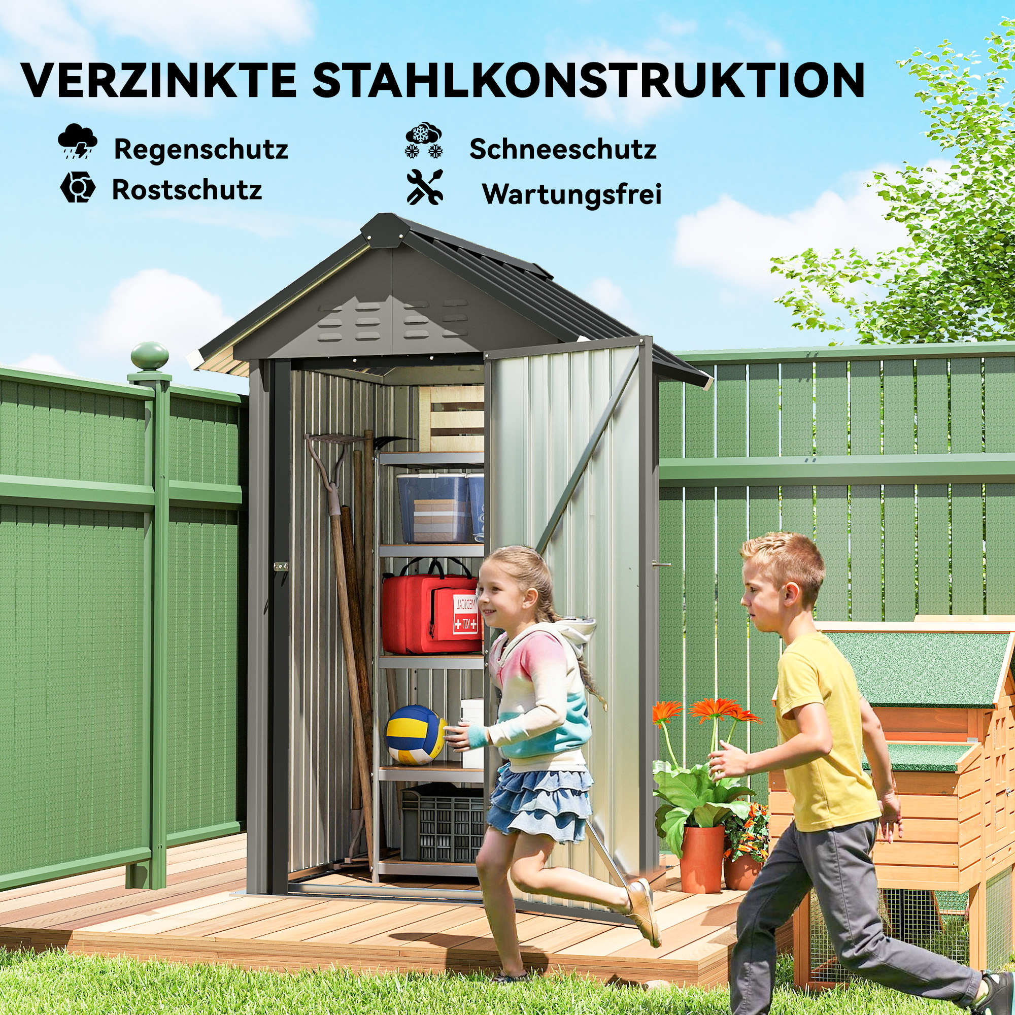Metalinė sodo spinta 1,17 m², šviesiai pilka, 122 x 121 x 192 cm - Image 4