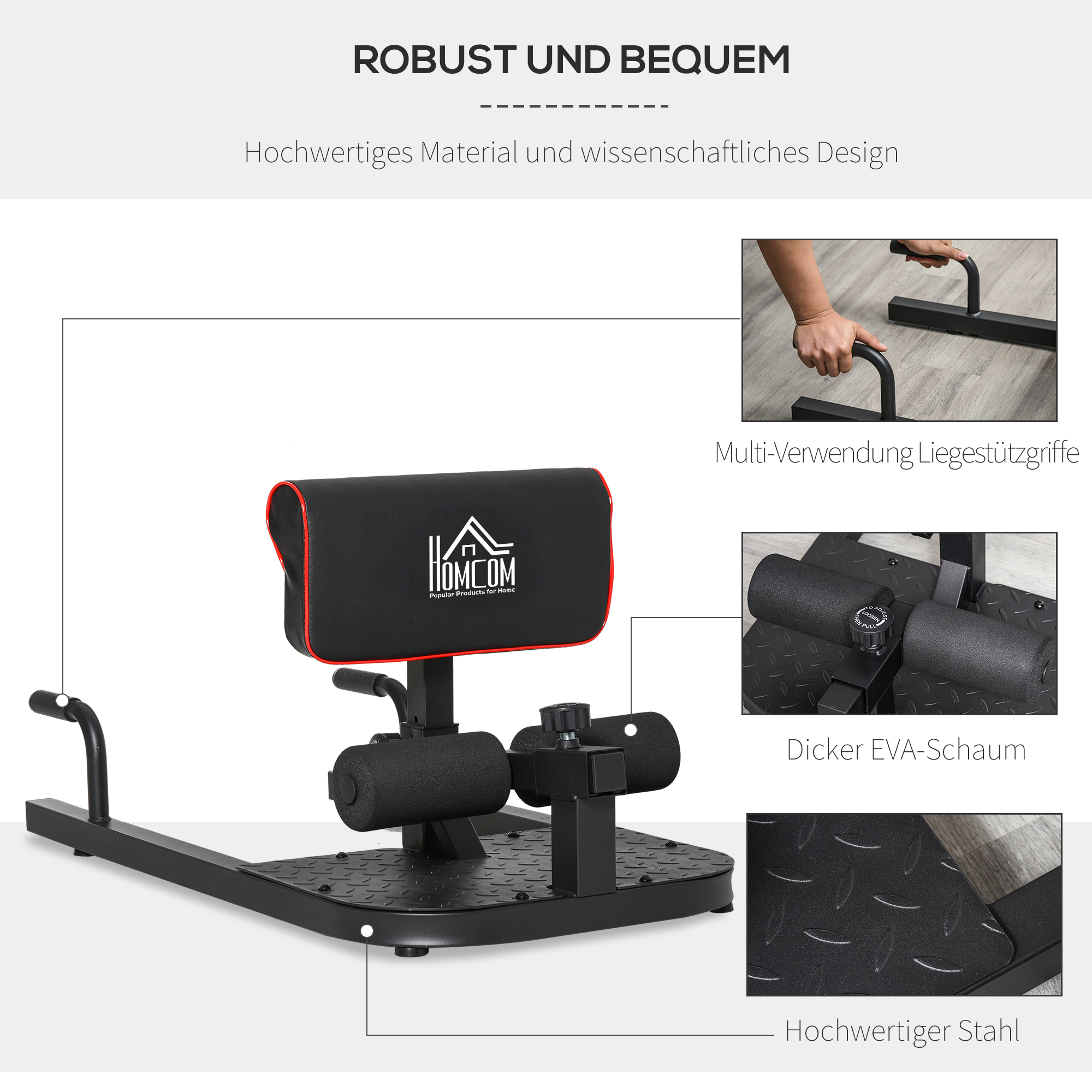 Sissy squat treniruoklis, 3 viename, juodas, 50 x 97 x 44,5–56,5 cm - Image 6