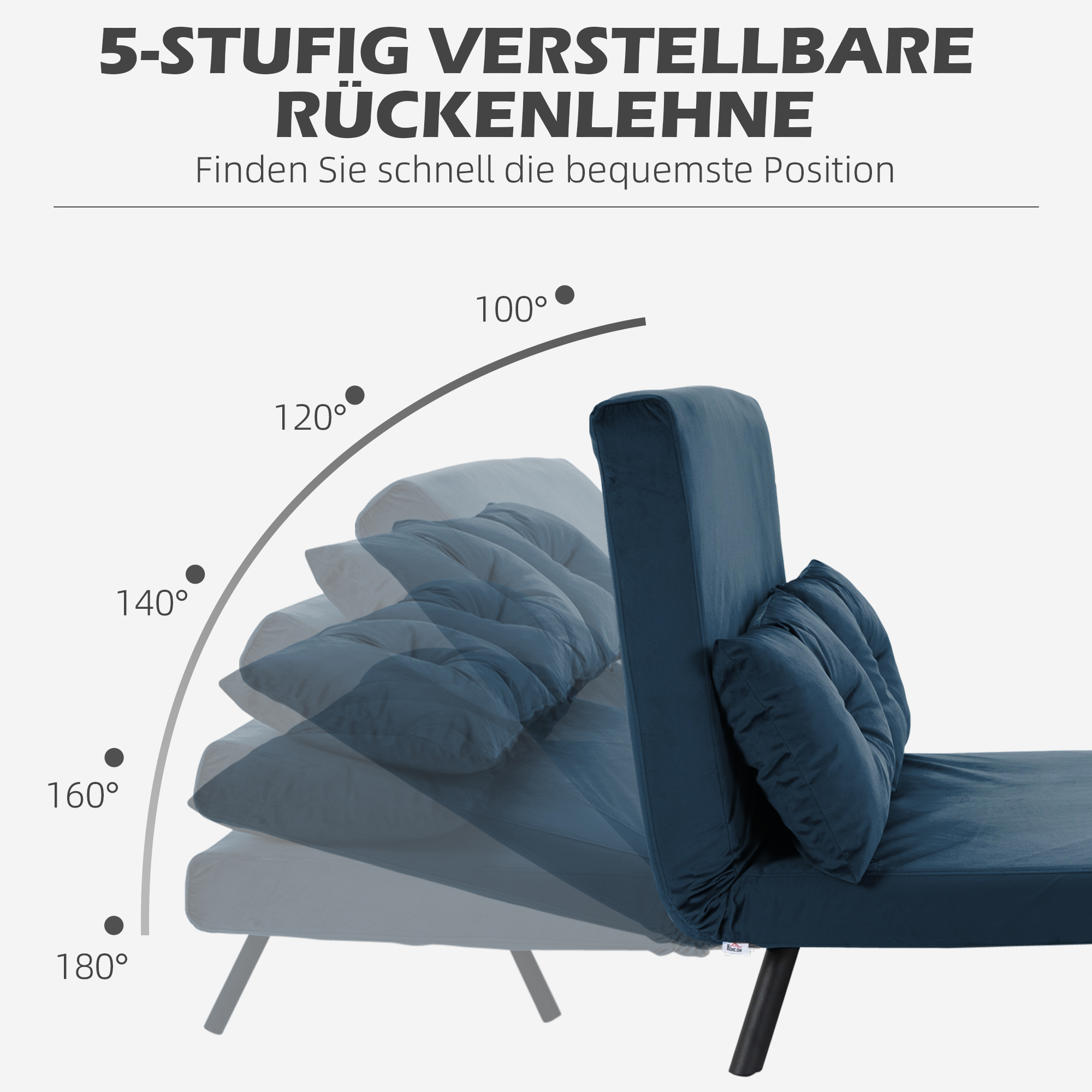 Miegamoji sofa, 2 vietų sofa, aksomo išvaizda, mėlyna, 2 pagalvės - Image 5