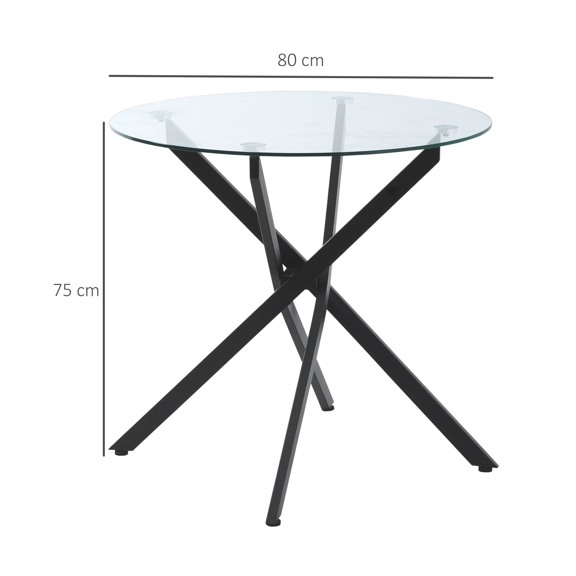 Modernus valgomojo stalas su stiklo stalviršiu, 80 cm, juodas - Image 3