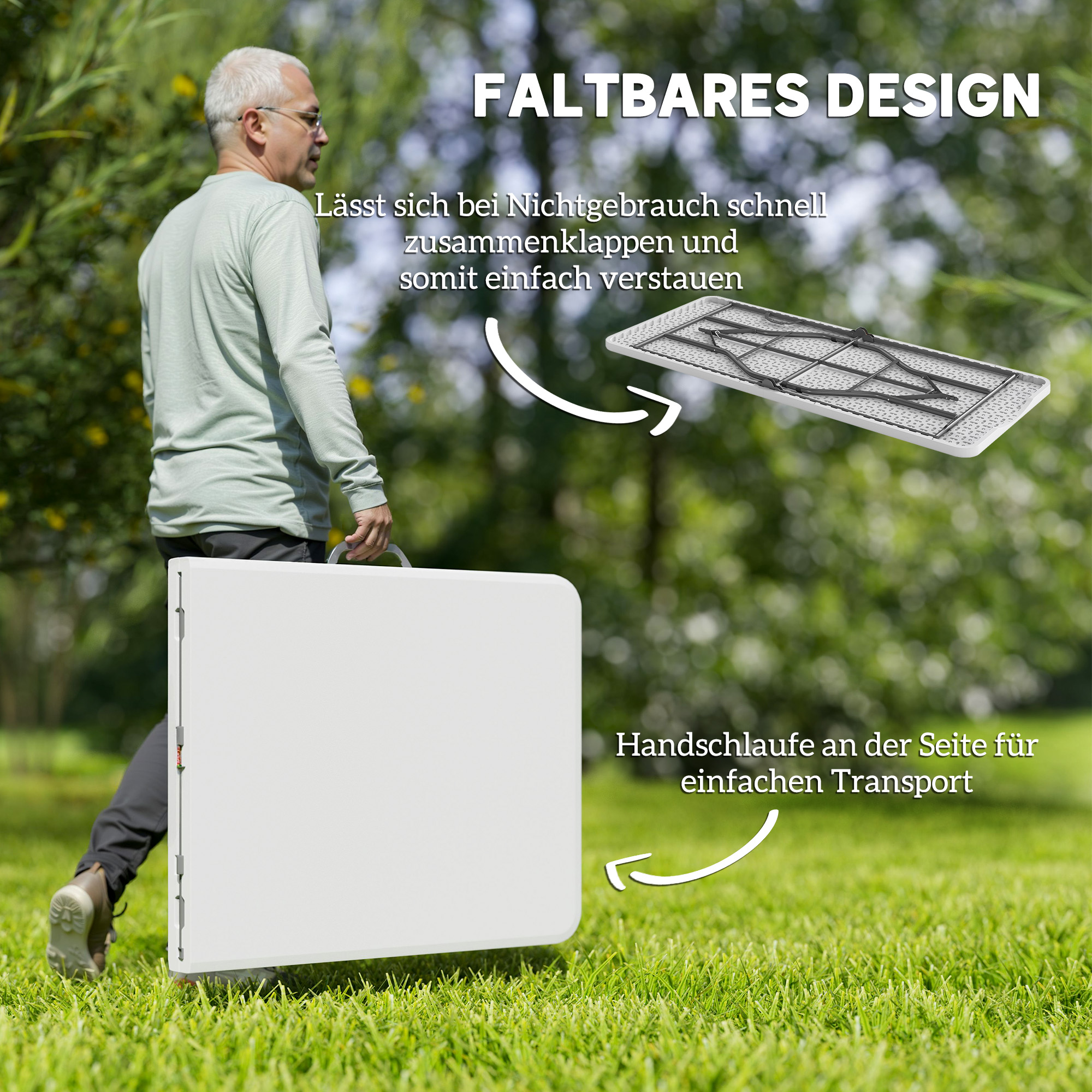 Sulankstomas stovyklavimo stalas, metalas, HDPE, baltas, 180 x 74 x 74 cm - Image 4