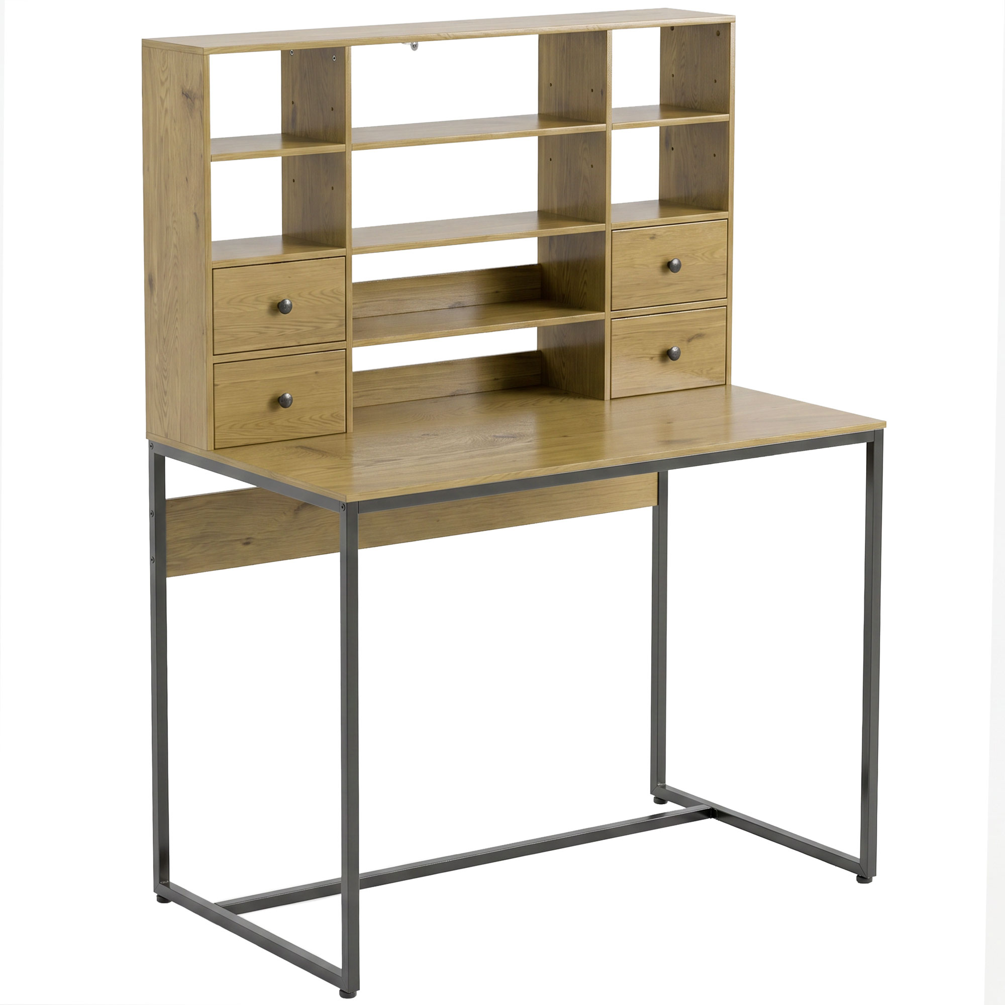Arvutilaud 4 sahtli ja riiulitega, 105 cm, naturaalpuidu toon