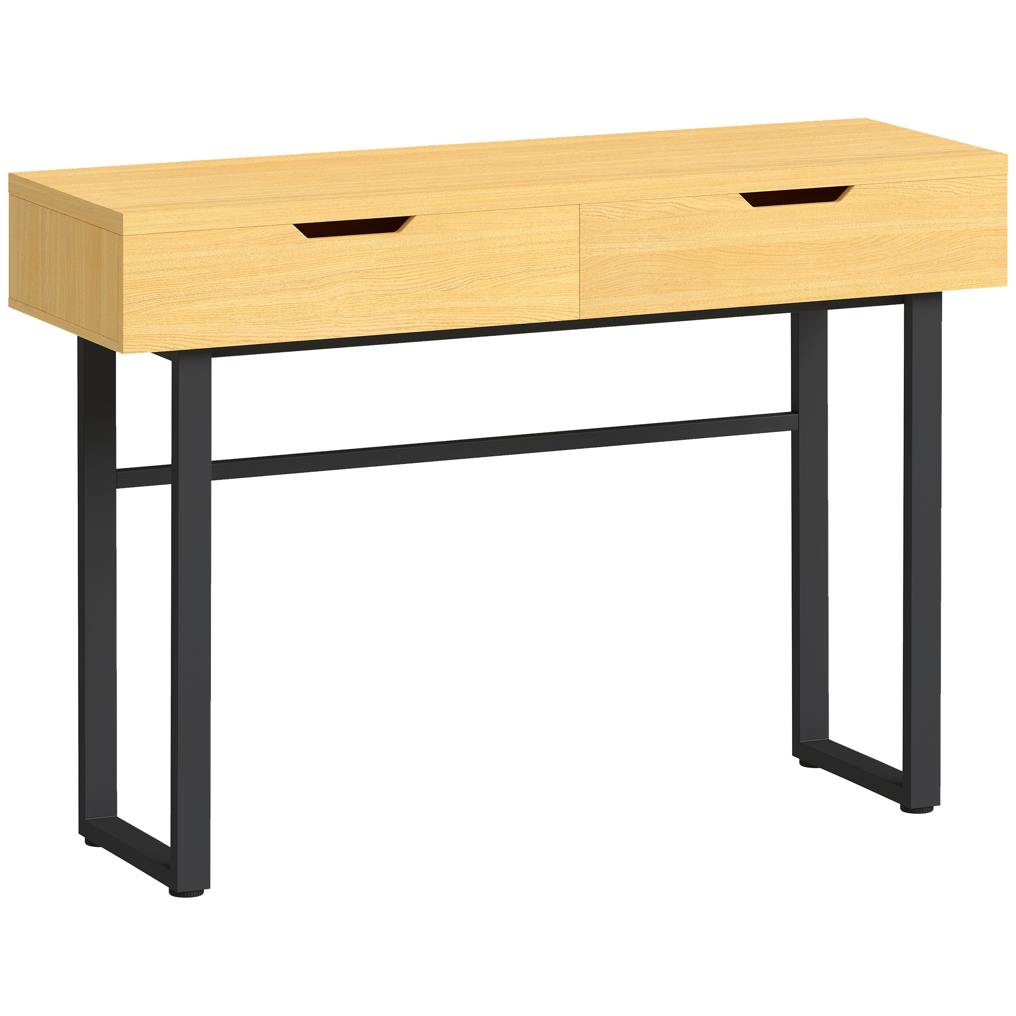Konsollaud, kitsas esiku laud 2 sahtliga, metallraam, 110 x 35 x 76,5 cm, naturaalne