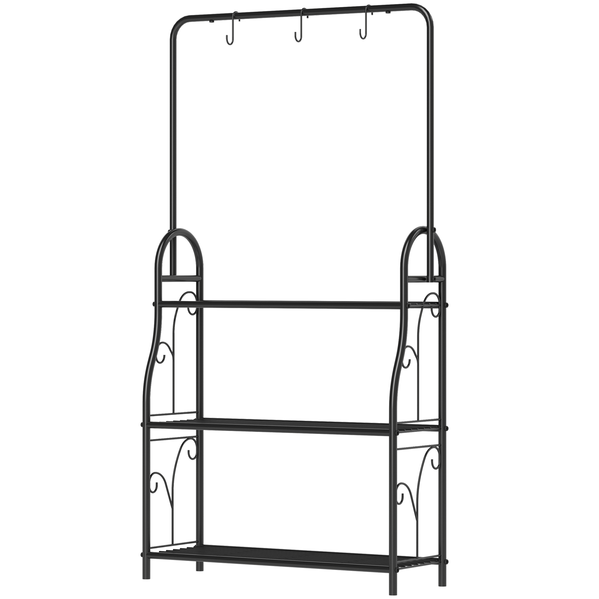 Lillealus, 3-astmeline taimealus riputuskonksudega, metallist, must, 75 x 25 x 137 cm