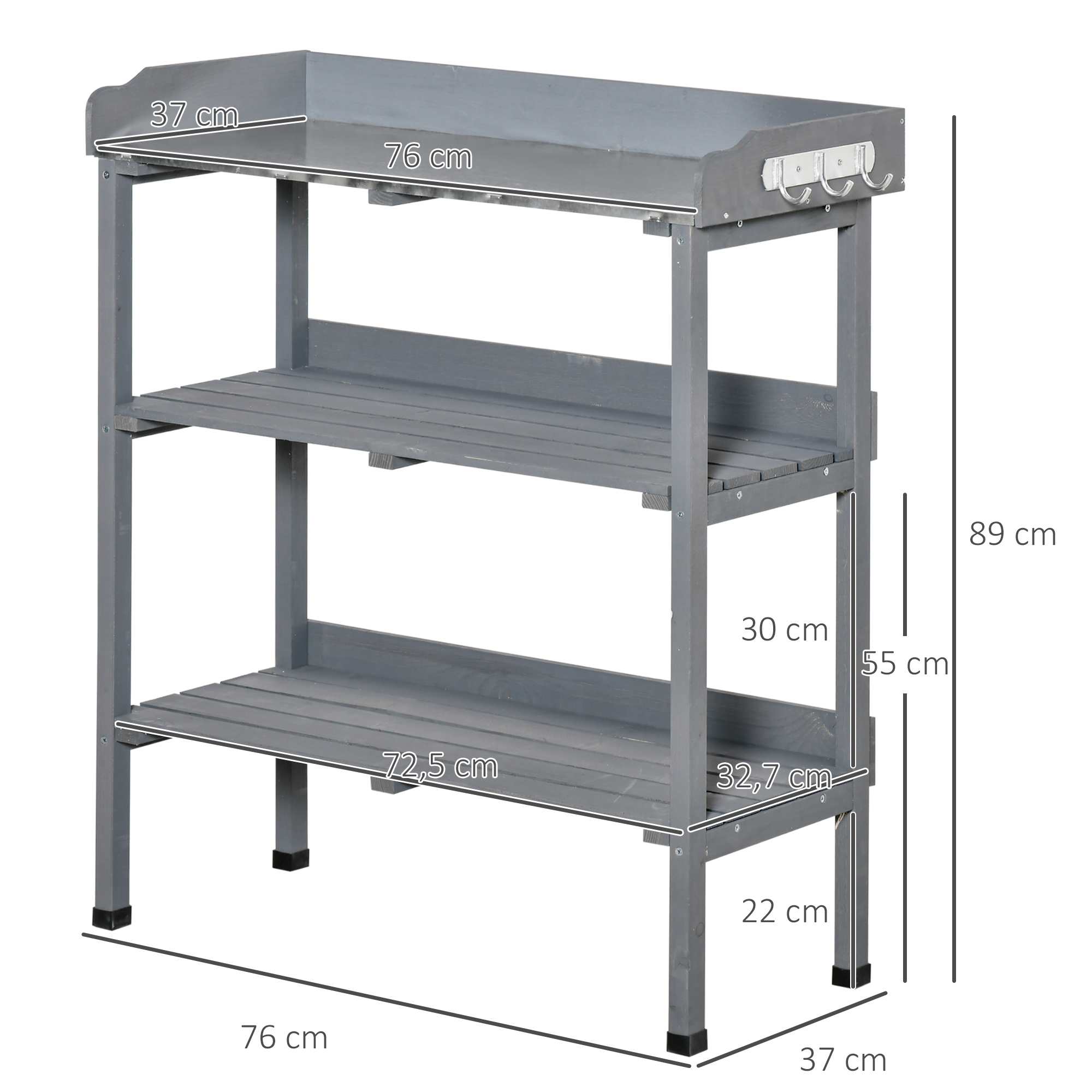 Pflanztisch Gärtnertisch kukkapöytä metallisella työtasolla, harmaa, 76 x 37 x 89 cm - Image 3