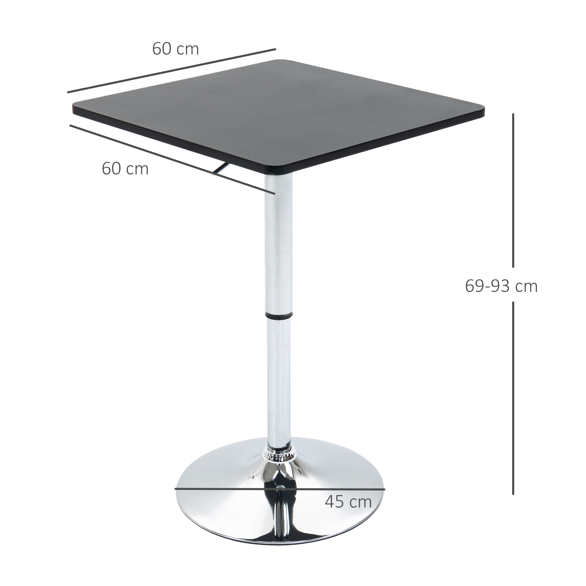 Regulējama augstuma bāra galds, 360° grozāms, melns/sudrabs, 60 x 60 x 69-93 cm - Image 3