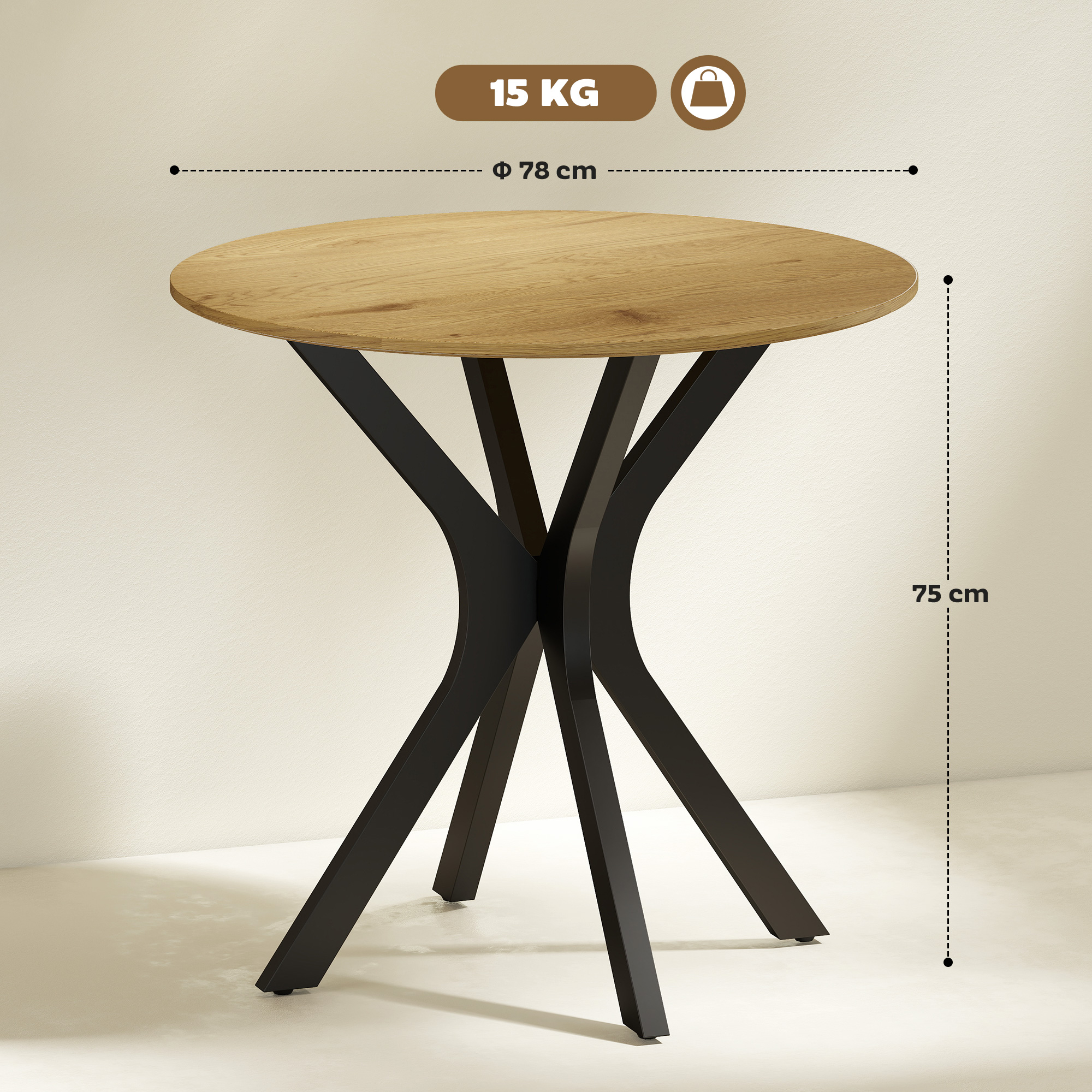 Pyöreä ruokapöytä, moderni design, luonnonpuu, Ø 78 cm x 75 cm - Image 3