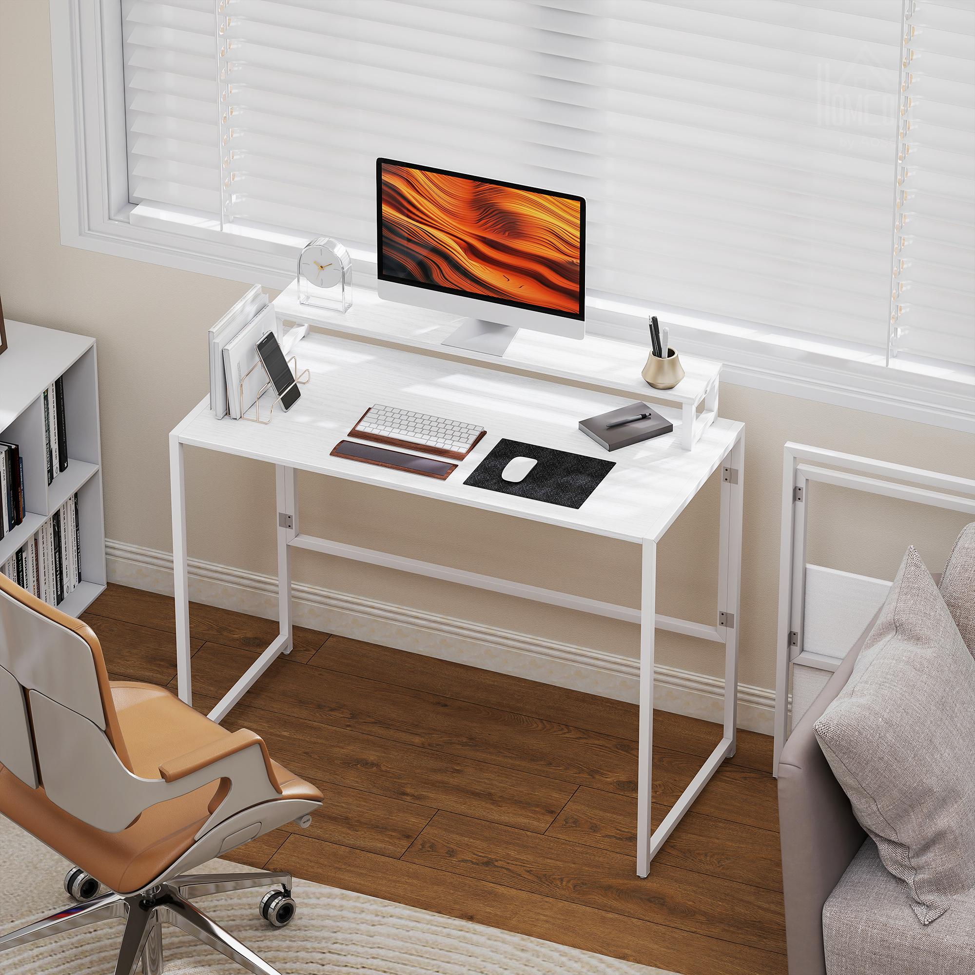 Sulankstomas rašomasis stalas su monitoriaus laikikliu, baltas, 100 x 48 x 87,5 cm - Image 2