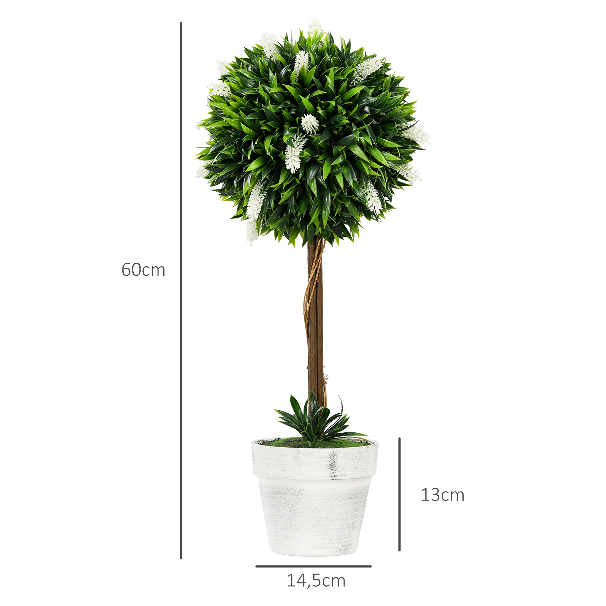 2 vnt dirbtinių levandų medelių rinkinys, 60 cm, baltas - Image 3