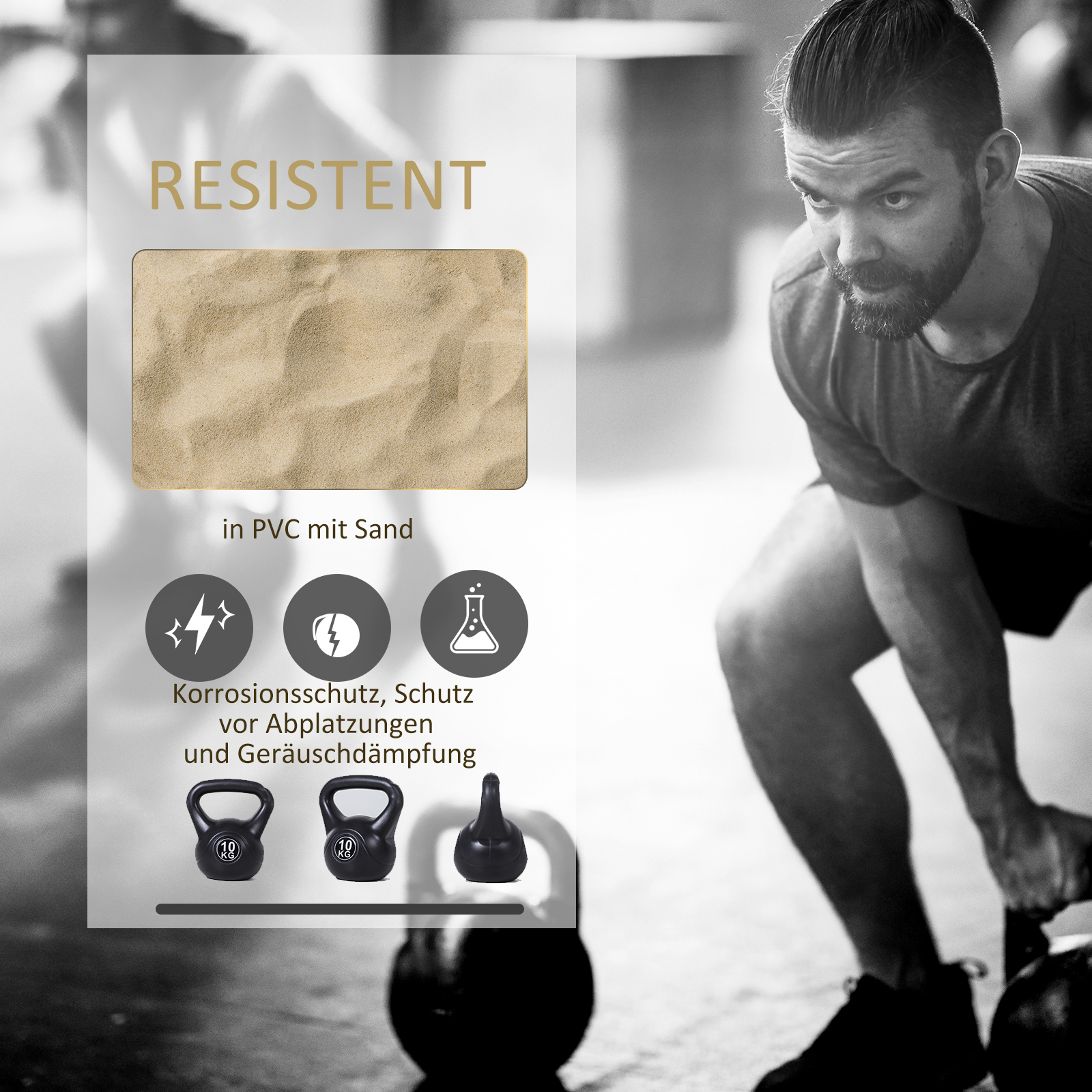 8 kg kettlebell, juoda, plastikas ir smėlis - Image 5