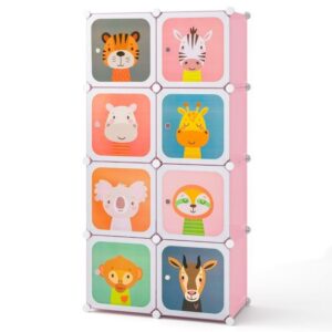 8-kuupiline laste riidekapp riidepuuga, roosa