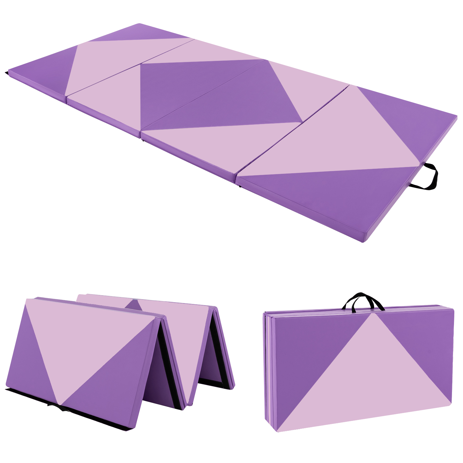 240cm PU ādas salokāms vingrošanas paklājs rozā un violetā krāsā