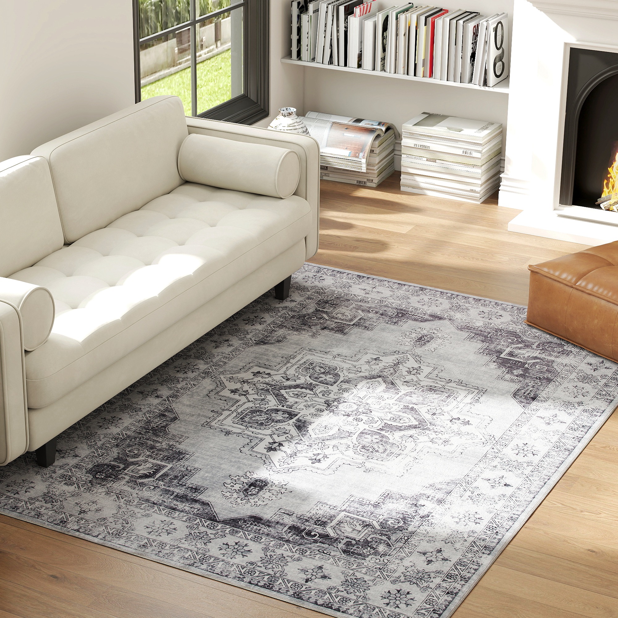 Plaunamas kilimas su neslystančiu pagrindu, 230 x 160 cm, pilkas - Image 2