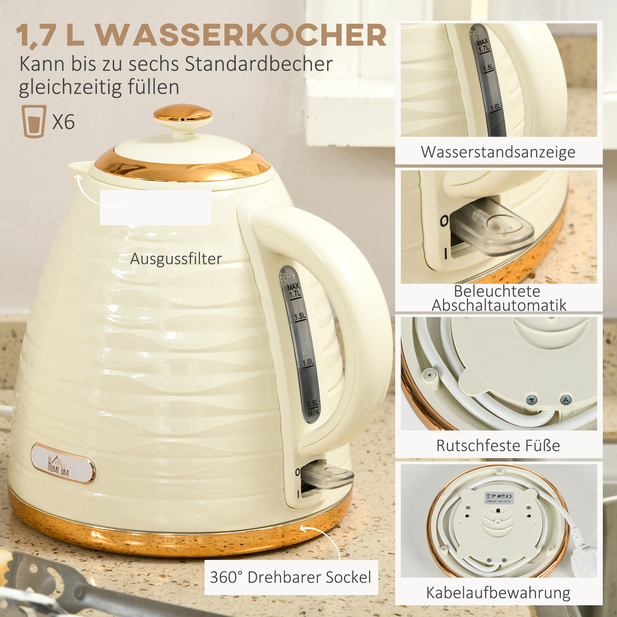 2 daļu tējkannas un tosteris komplekts, 7 apgrauzdēšanas pakāpes, bēšs - Image 4