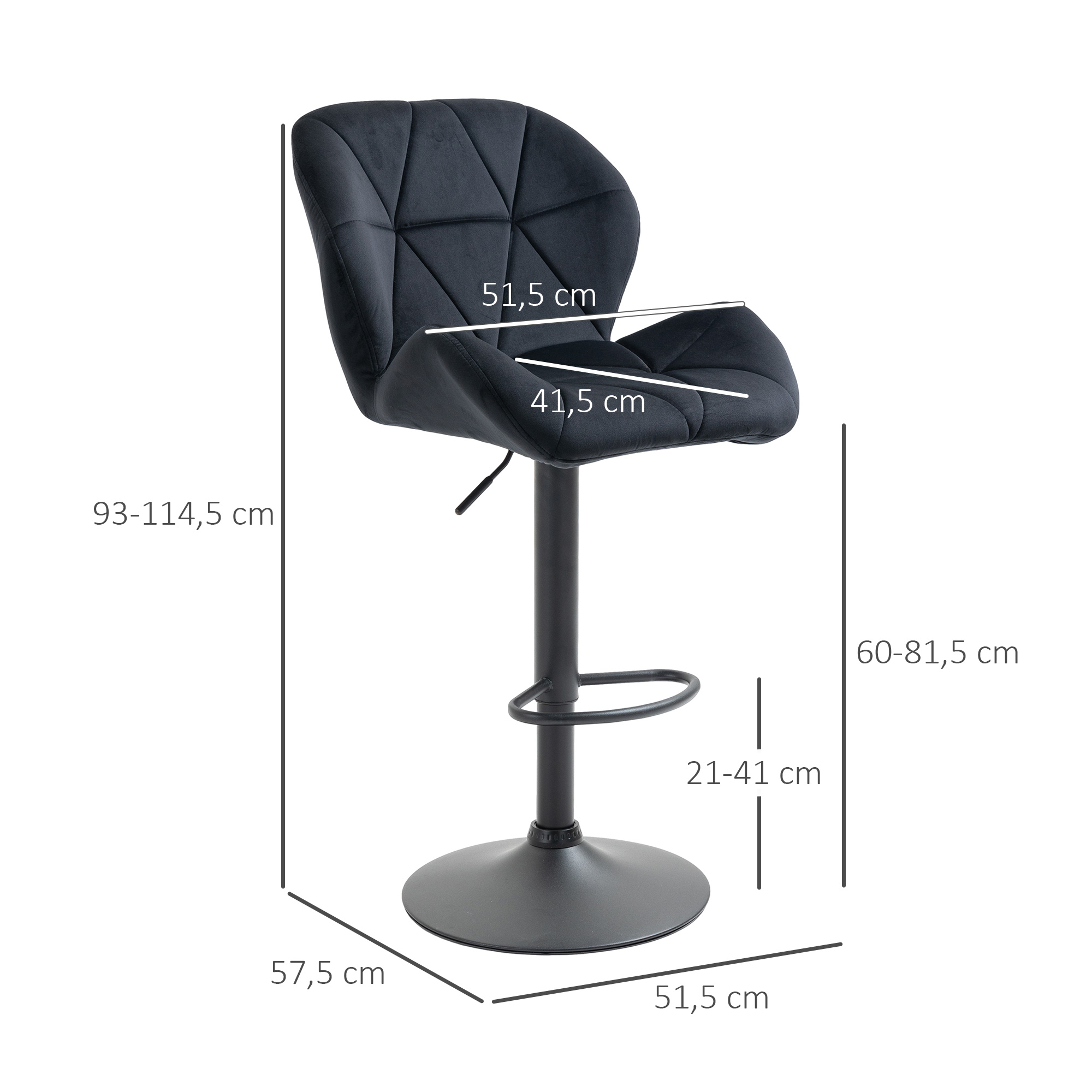 2 vnt. baro kėdžių su atlošu, reguliuojamas aukštis, suktukai, juodos, 51,5 x 57,5 x 93-114,5 cm - Image 3