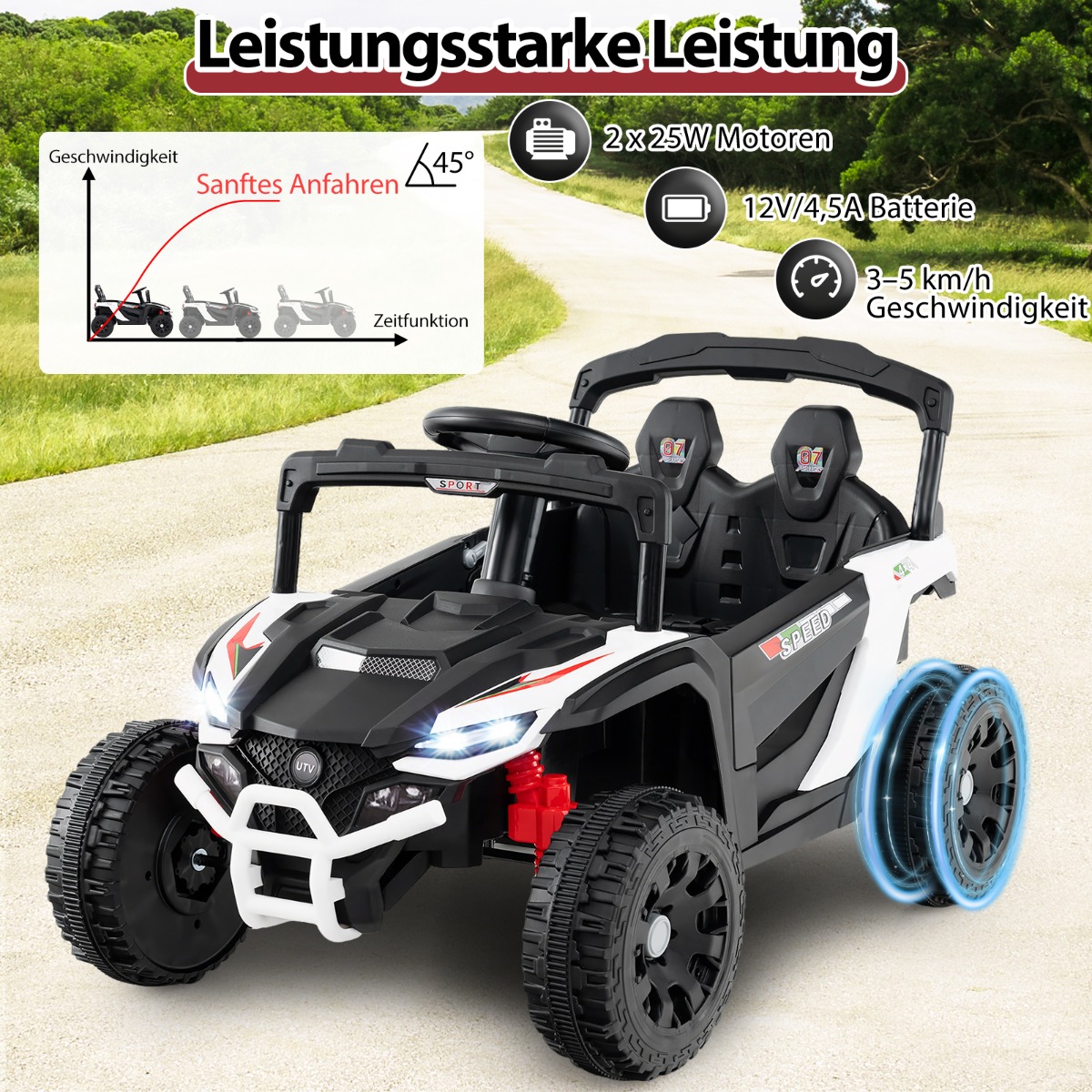 12V elektriline laste UTV-auto puldiga, valge - Image 7