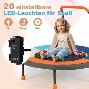 Ø90 cm laste minitrampoliin LED-valgustusega, käsipuu ja kandekotiga, tumesinine