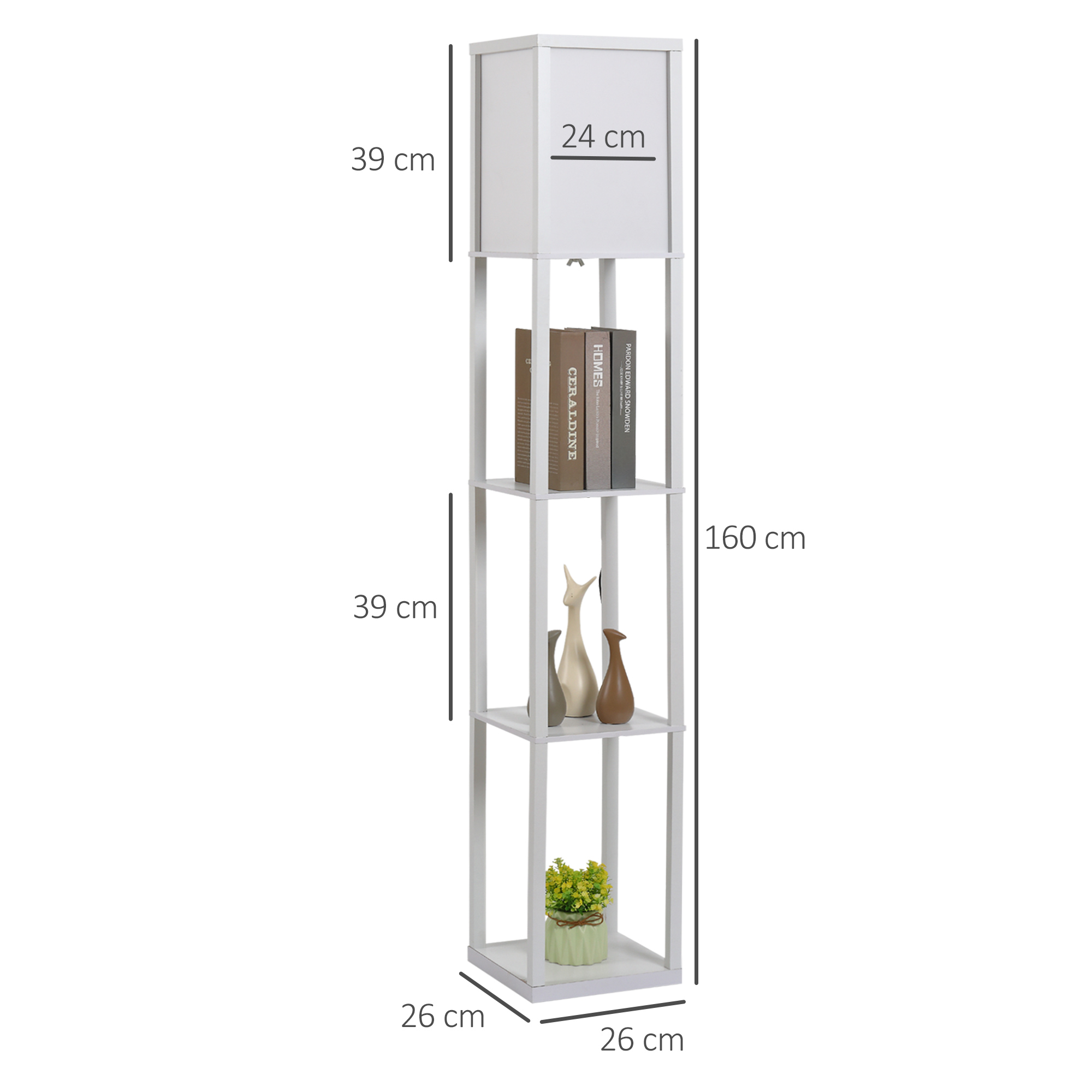 Pastatoma lempa su lentynomis, balta, MDF, 26 x 26 x 160 cm - Image 3