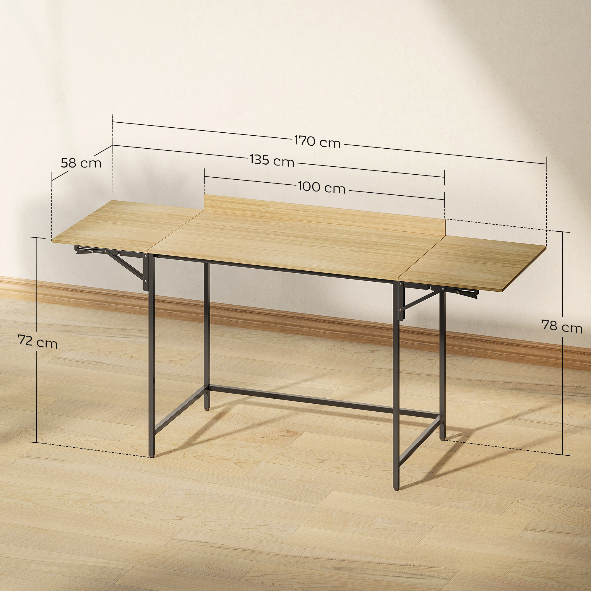 Saliekams datorkrēsls ar 2 nolokāmām plāksnēm, 170 x 58 x 78 cm, ozolkoka krāsā, melns - Image 3