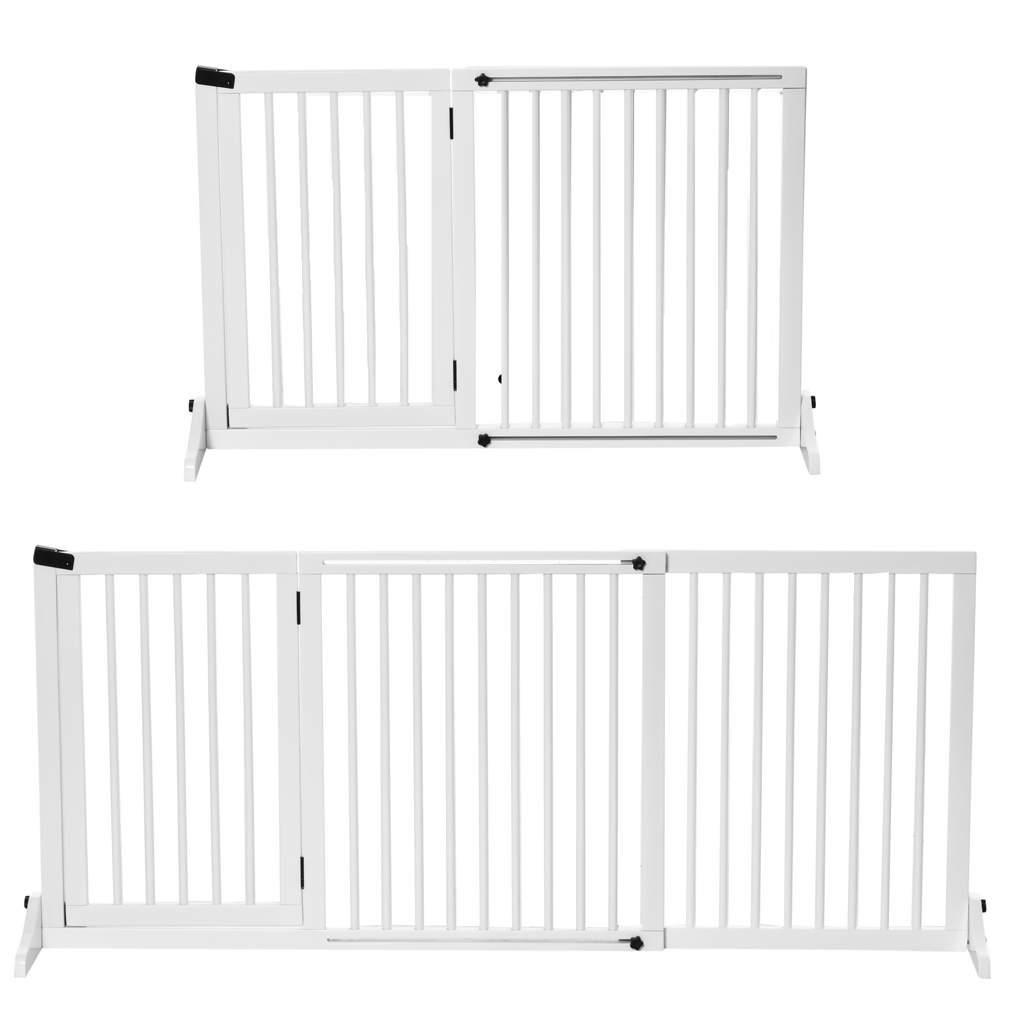 Vabalt seisvad puidust koera väravad, valged, 113-166 x 36 x 71 cm