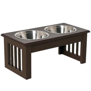 Kõrgendatud koeratoidujaam 2 kausiga, Espresso, 2 x 900 ml, 44 x 24 x 15 cm