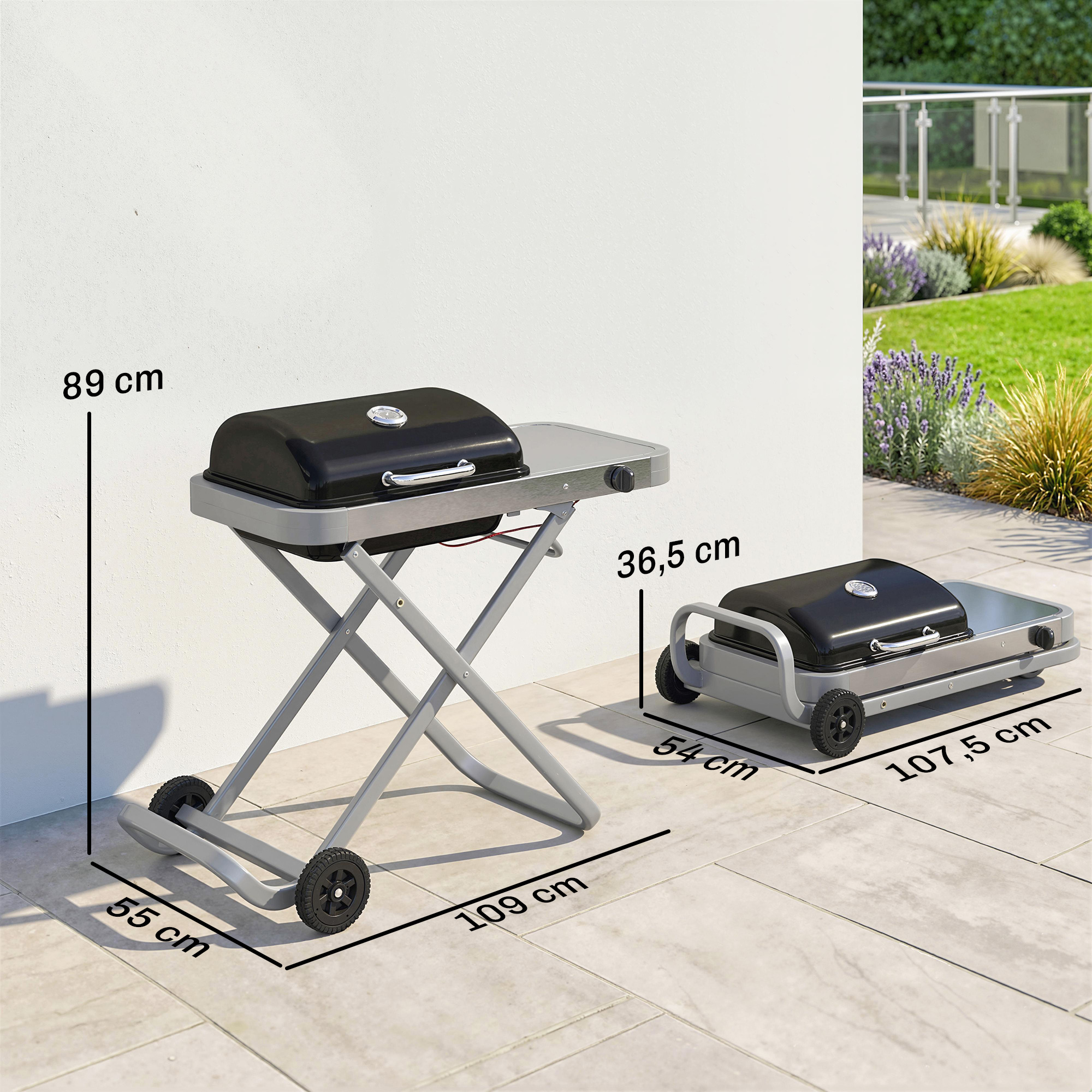 Kaasaskantav gaasigrill, 1 põletiga, 2,5 kW, must hõbedane, 109 x 55 x 89 cm - Image 3