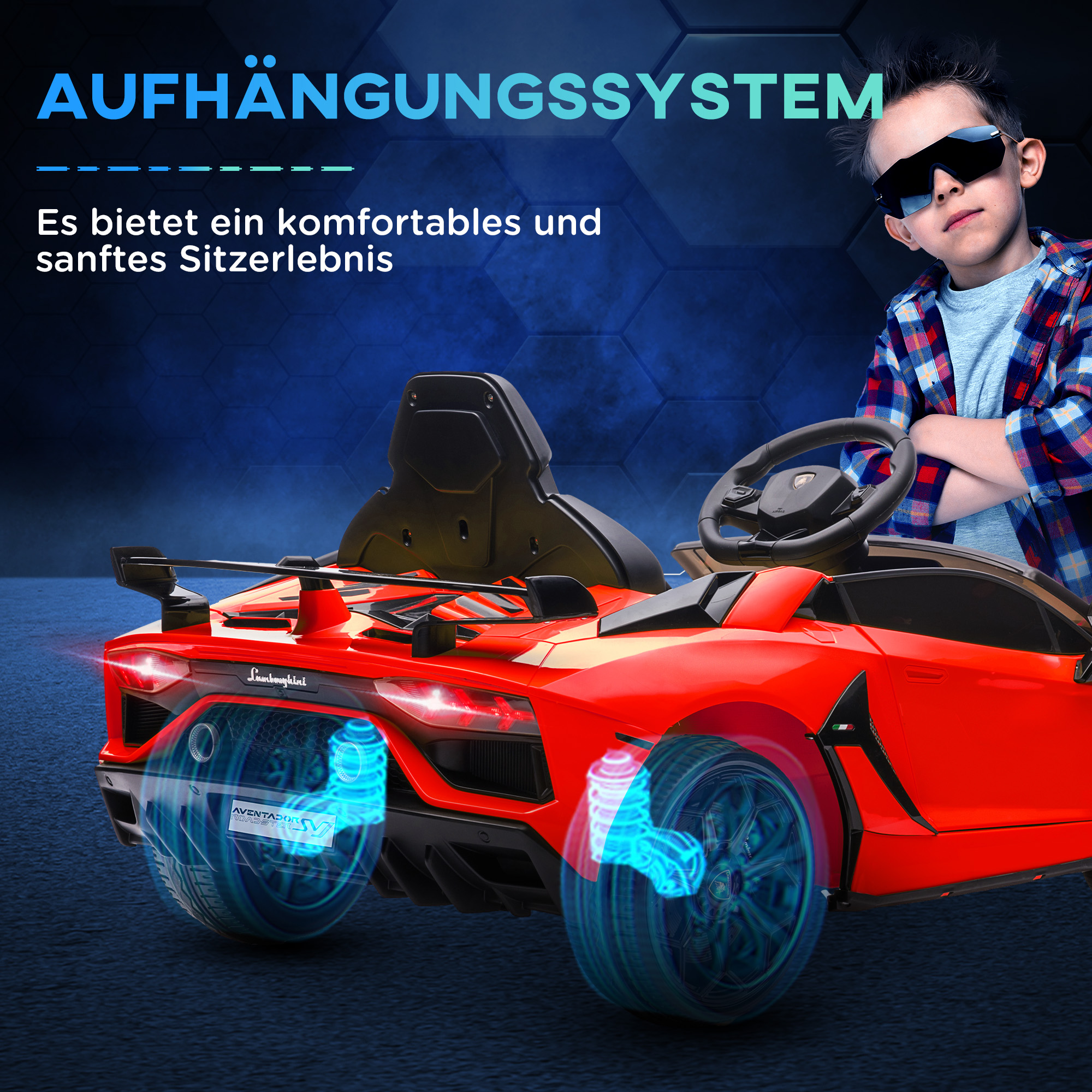Elektriska bērnu mašīna Lamborghini Aventador SVJ Roadster, sarkana, 107,5 x 64,5 x 47 cm - Image 8