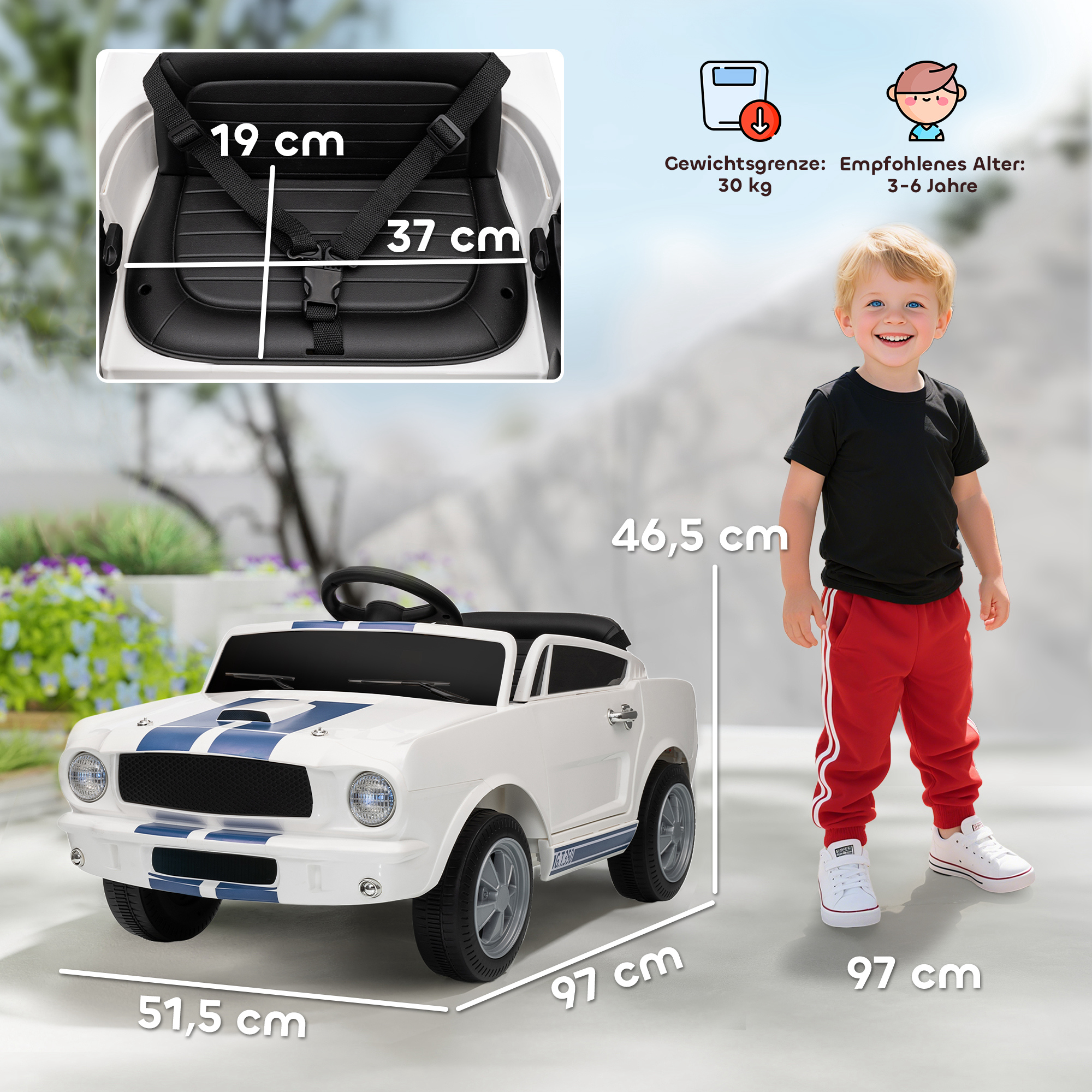 Laste elektriauto Ford Shelby GT 350, 12V, valge, 97 x 51,5 x 46,5 cm - Image 3